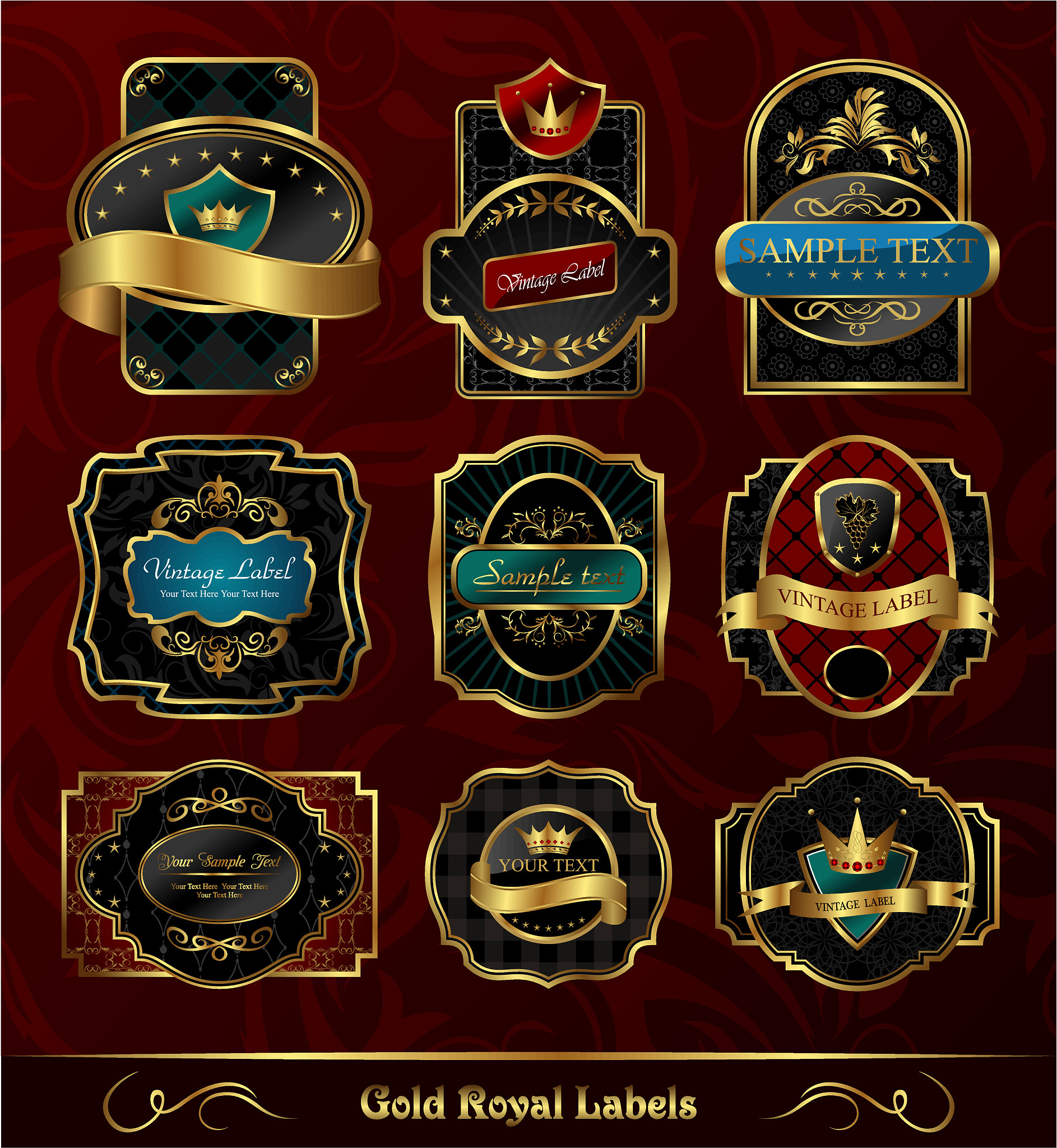 set black gold-framed labels