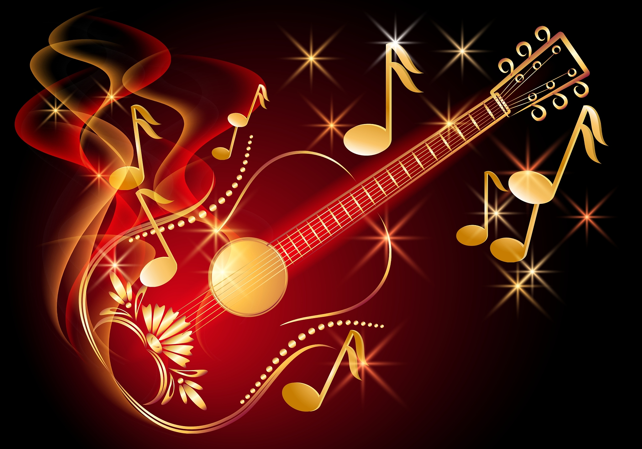 guitar and musical notes