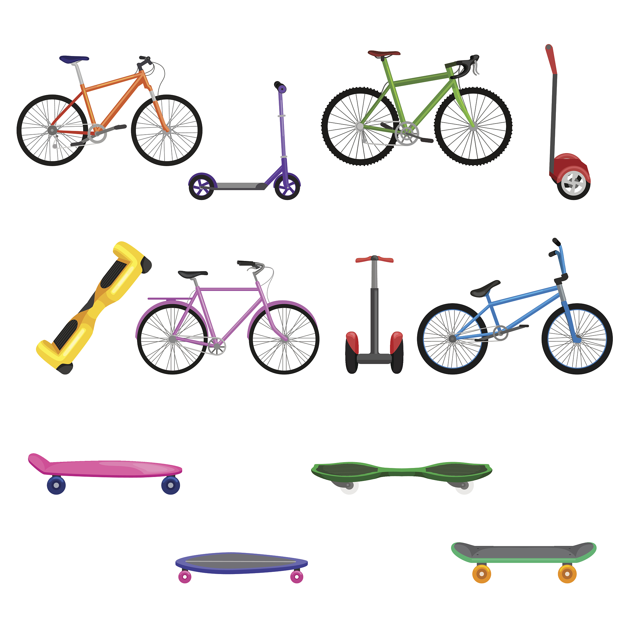 one and two wheeled mobility electric vehicle vector illustratio