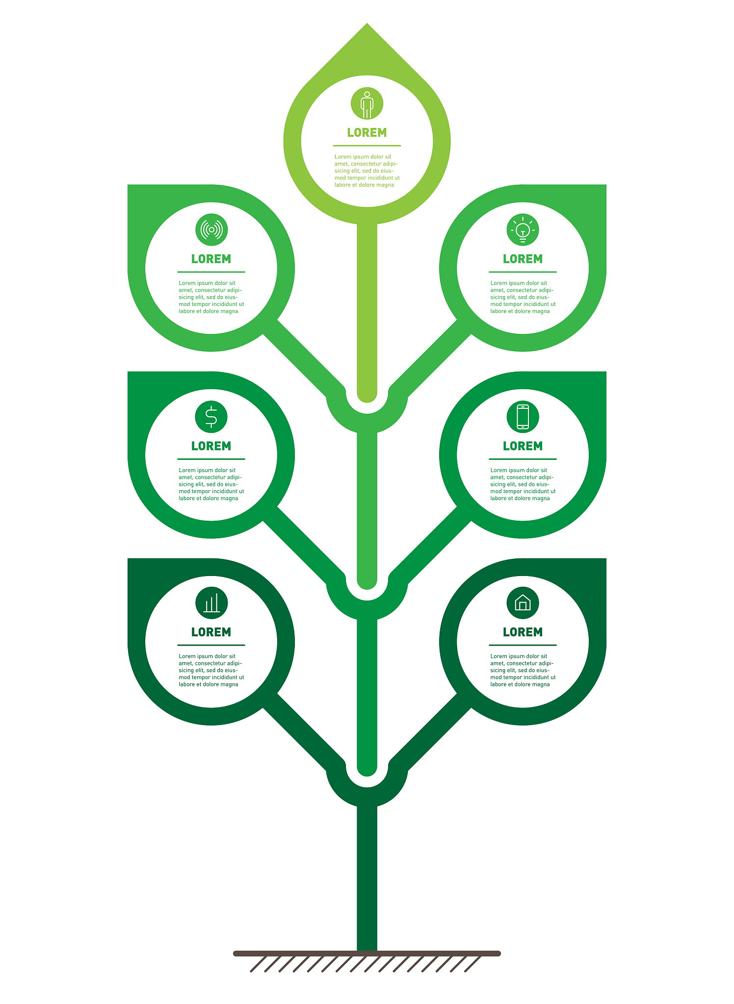 vertical infographics or timeline with 7 options. abstract tree 