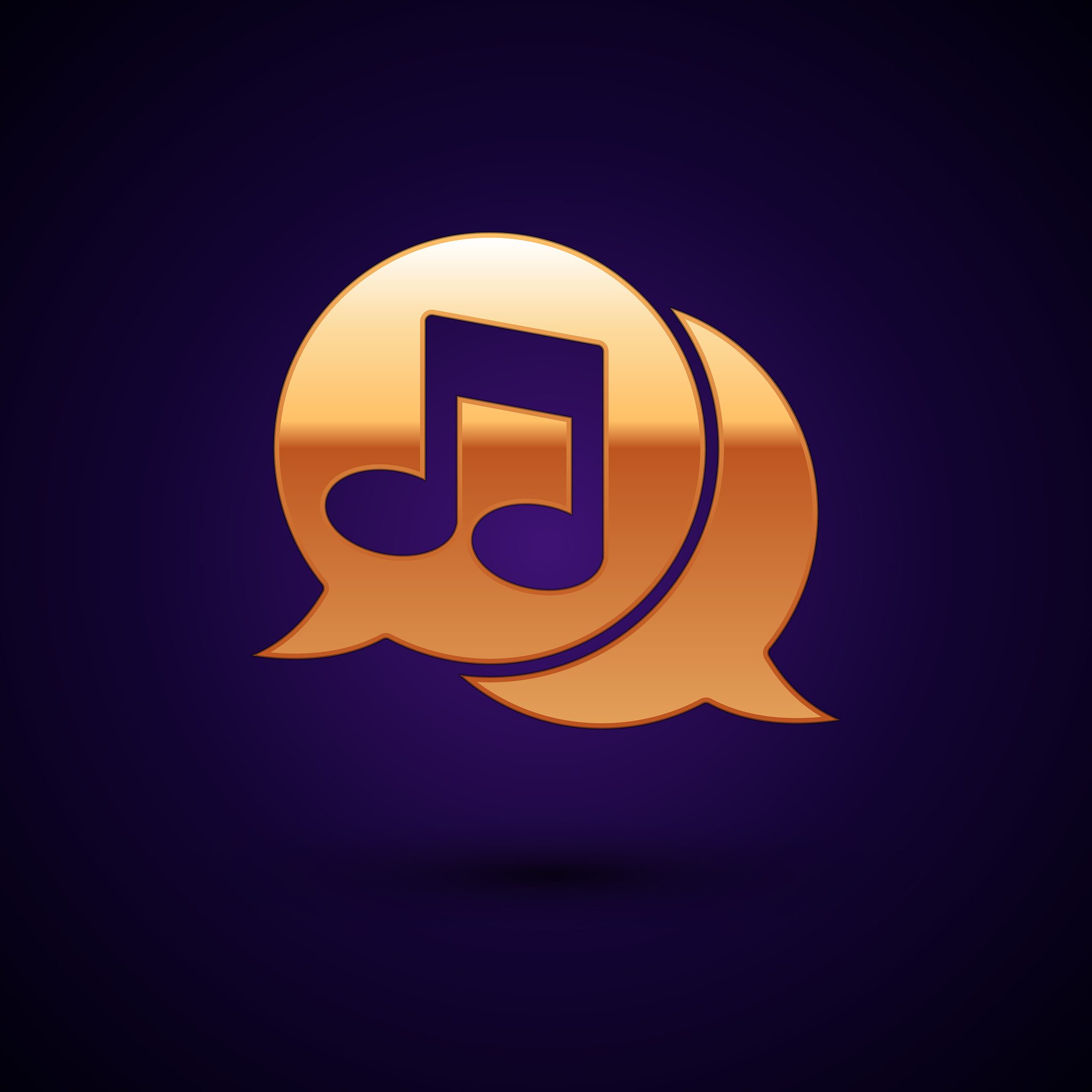 gold musical note in speech bubble icon isolated