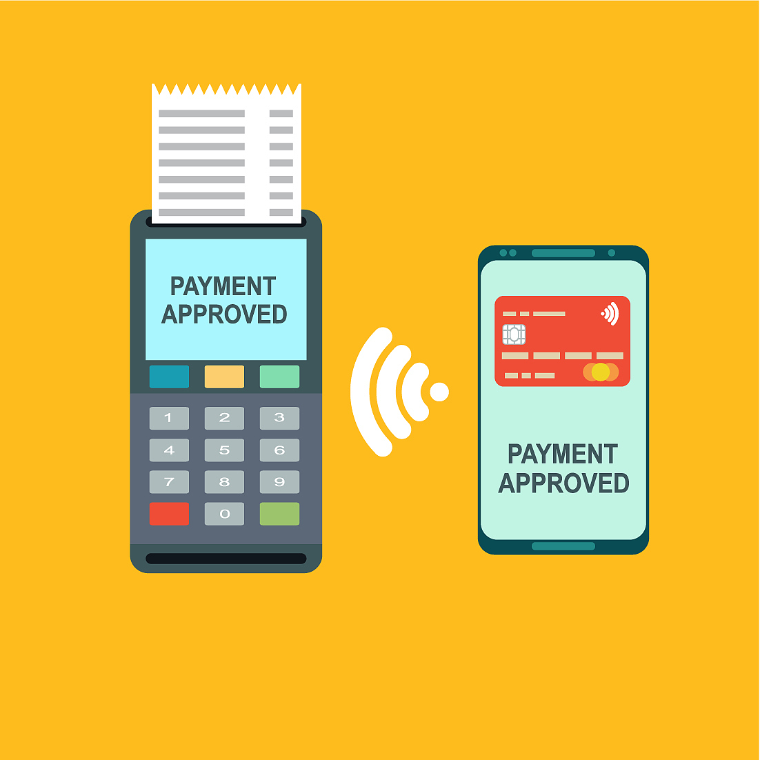 nfc payment pos terminal confirms the payment