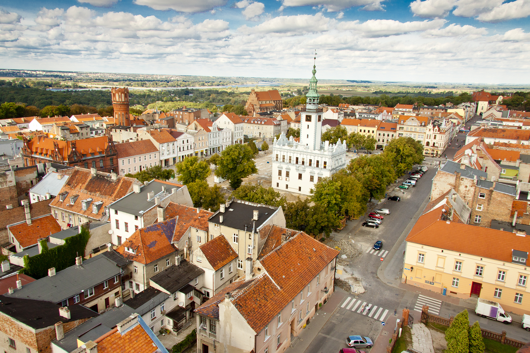 aerial view on city hall - chelmno, poland.