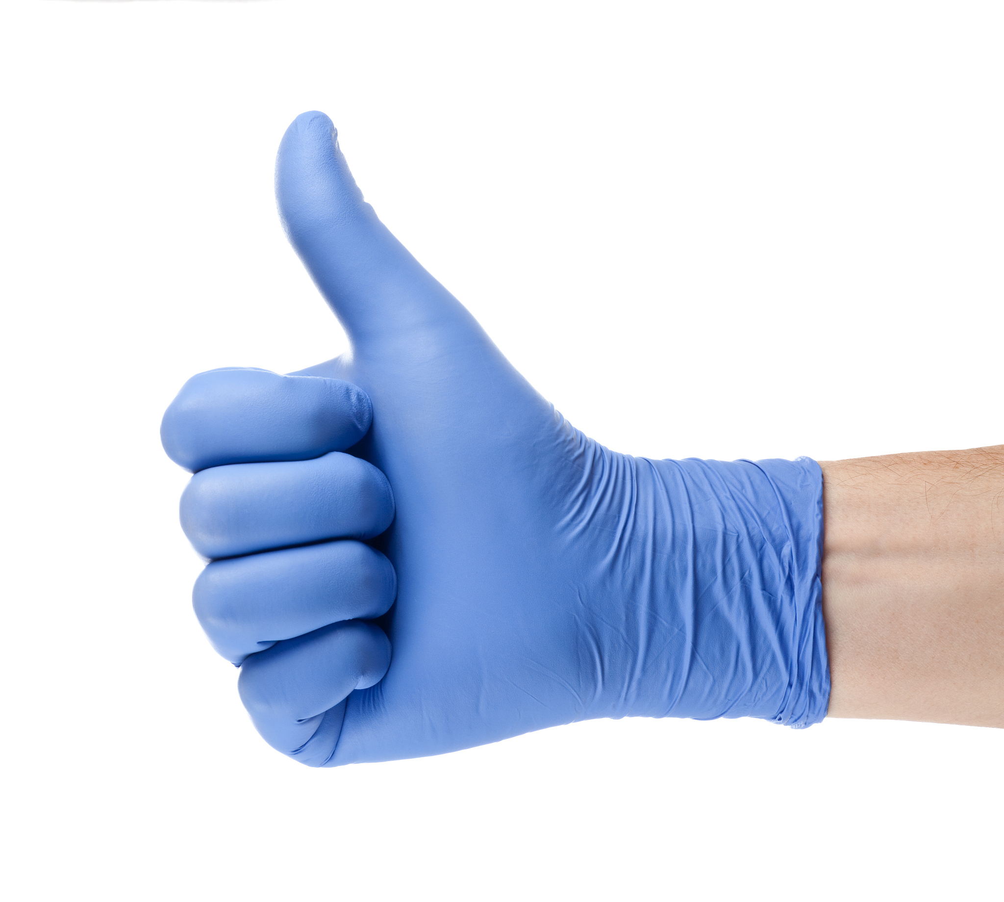 hand in blue glove