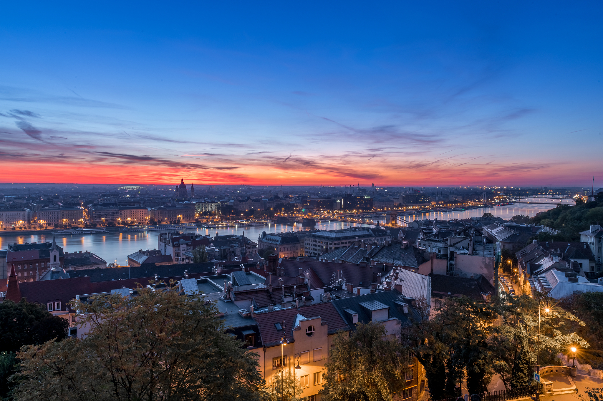 view from the castle hill, across the danube with the chain brid