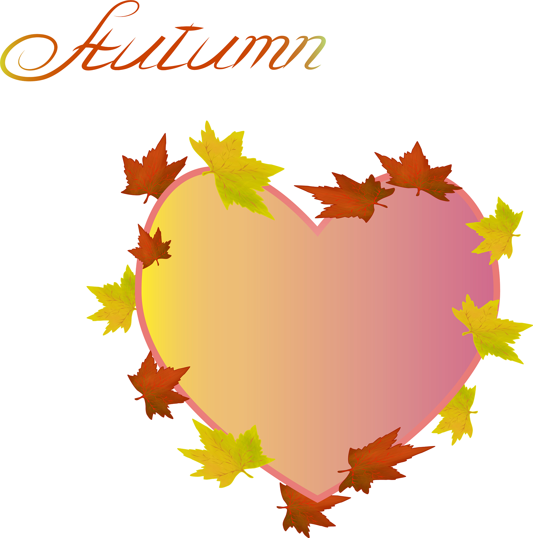autumn leaves and heart in a color card