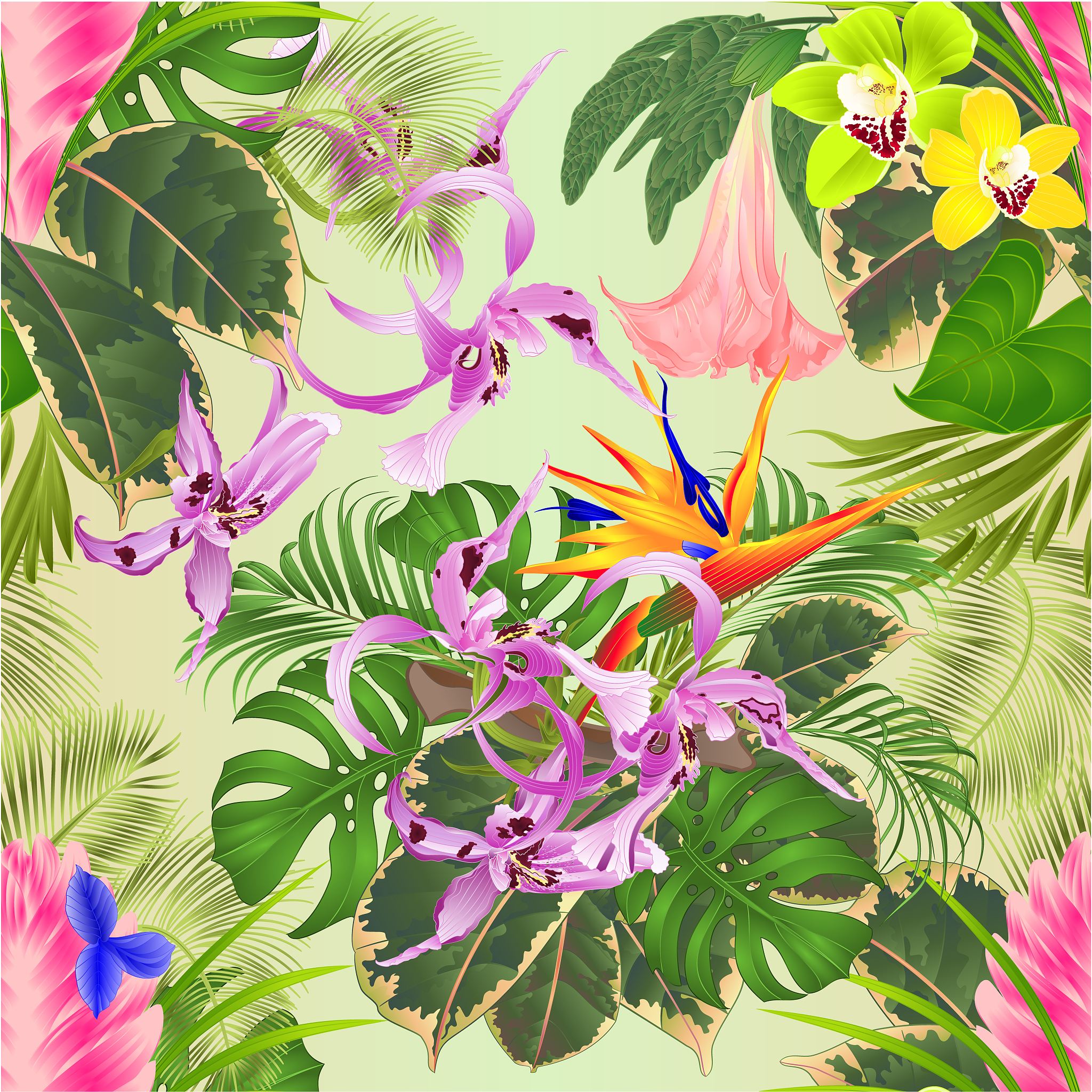 seamless texture tropical flowers  floral arrangement, with  til