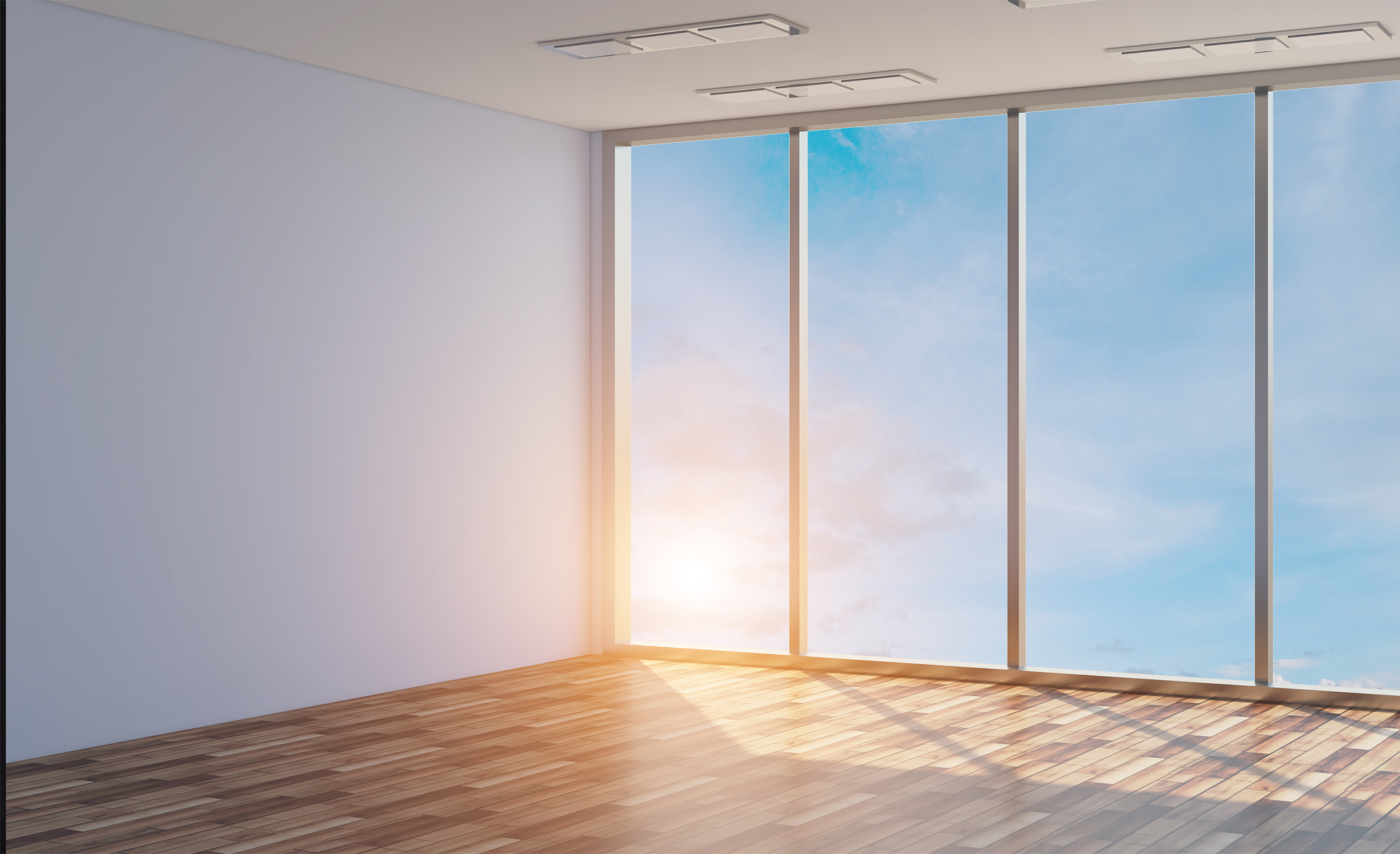 empty interior. 3d rendering. sunset.