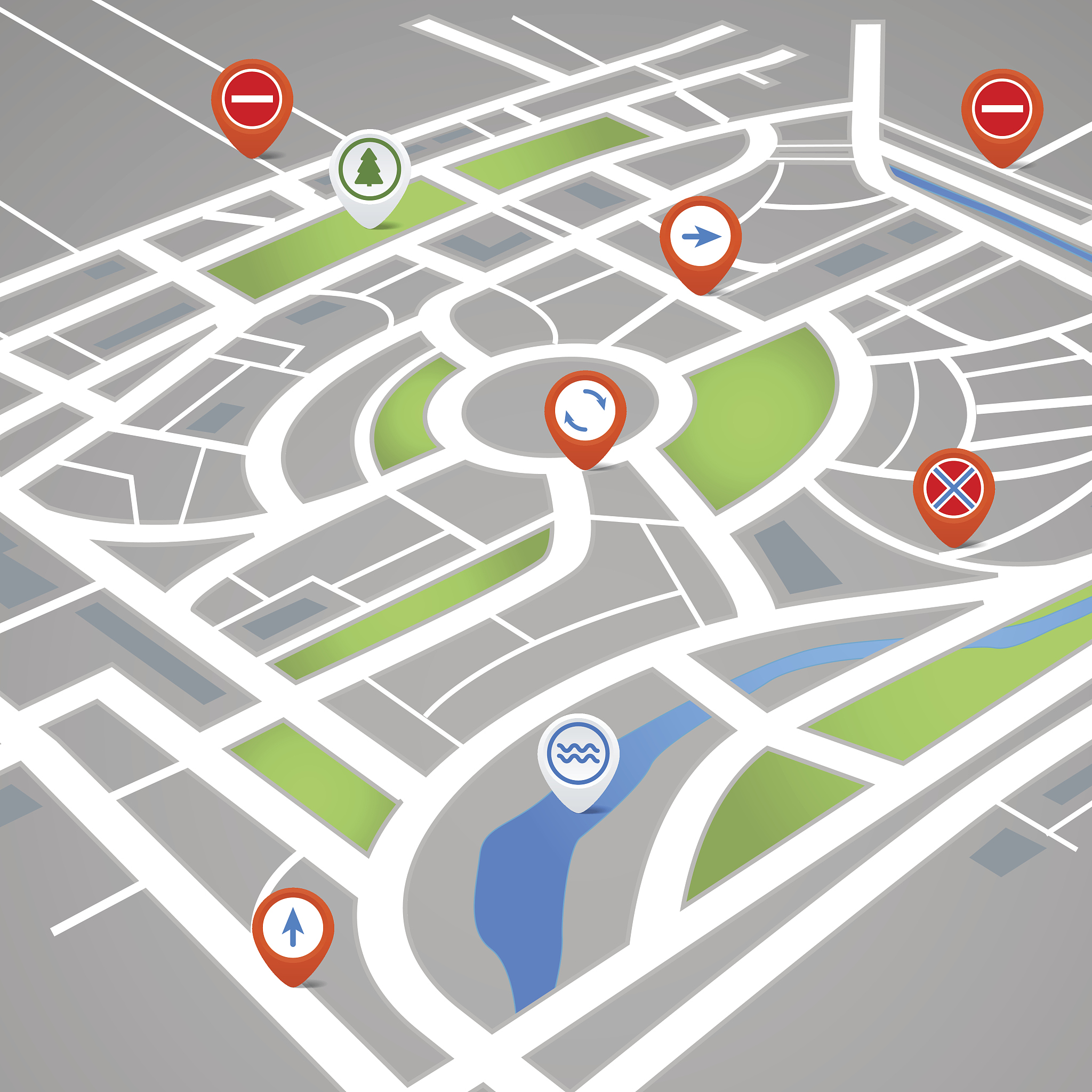 perspective background of abstract city map with symbols
