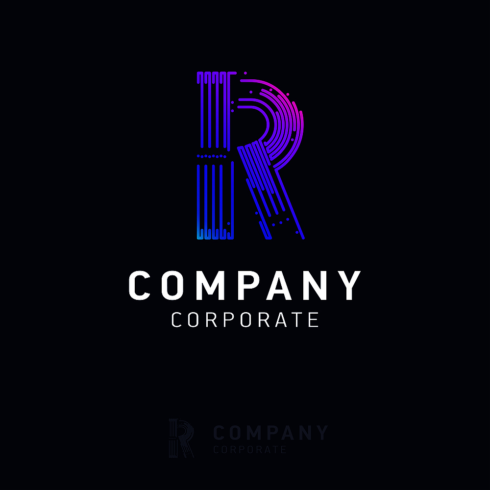 r company logo design with visiting card vector