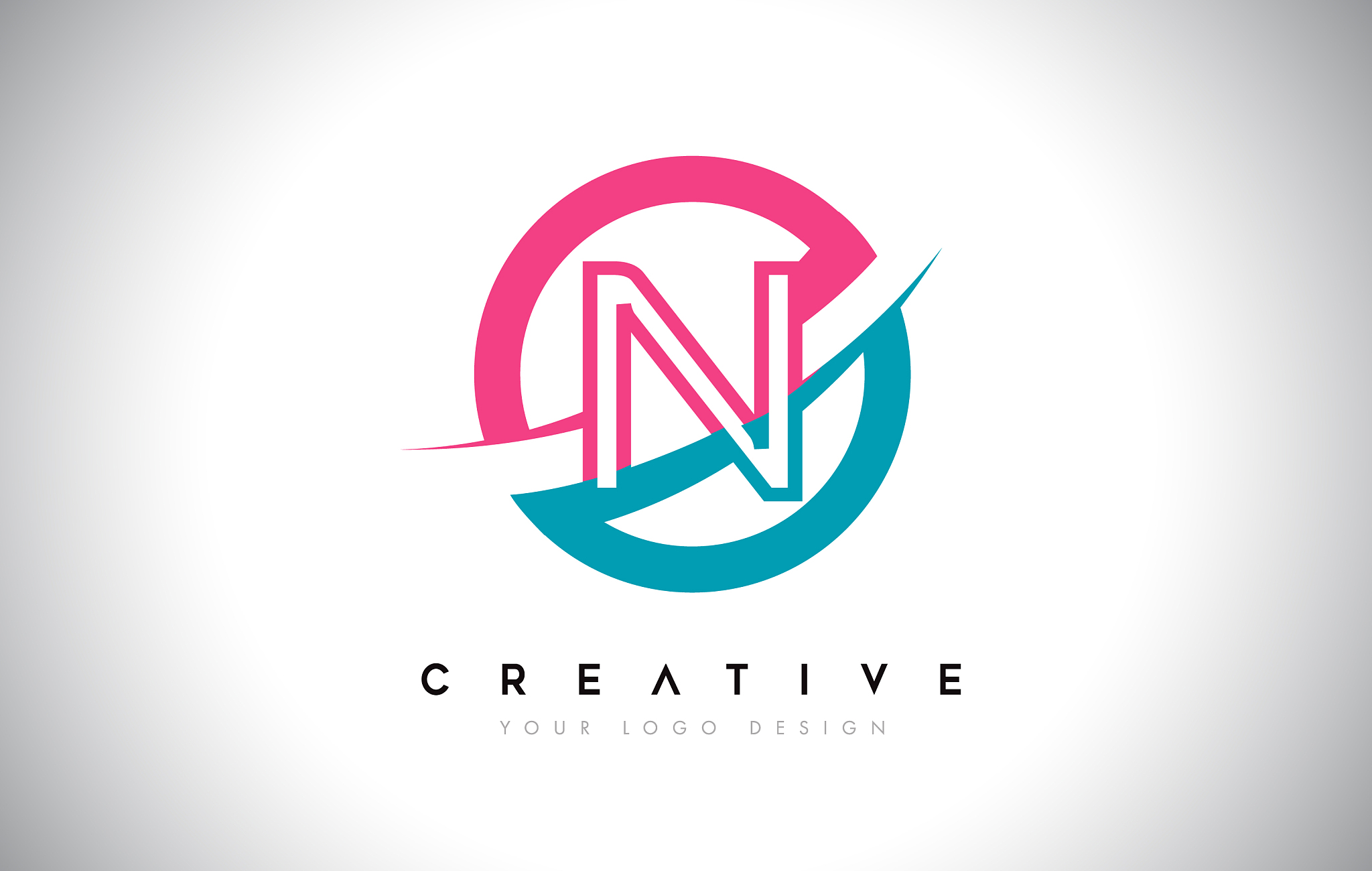 n letter design logo icon with circle and swoosh