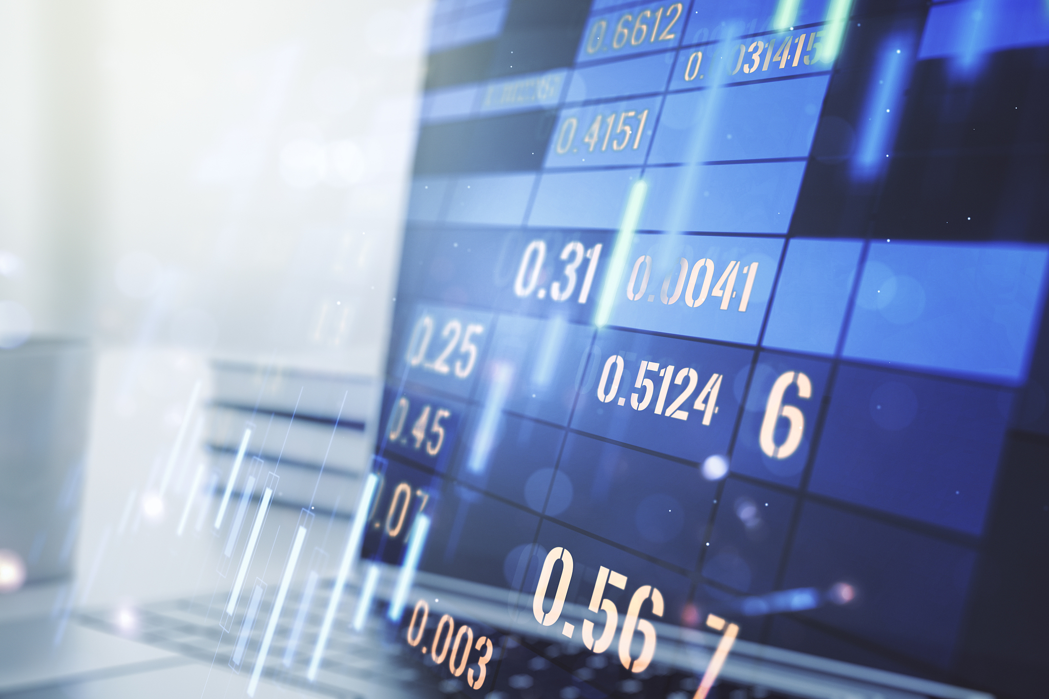 abstract creative financial graph on modern laptop background, f