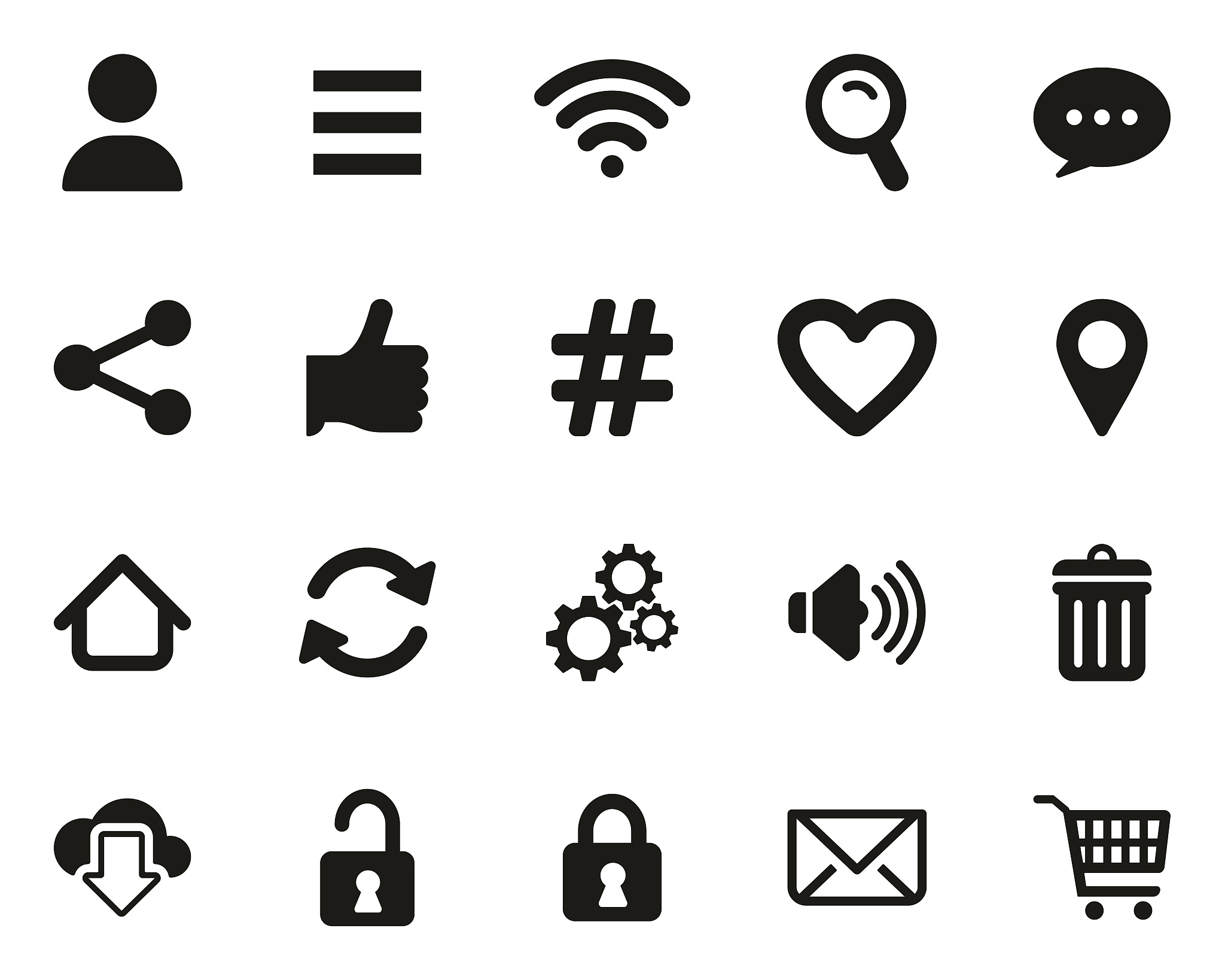 app menu icons black & white set big