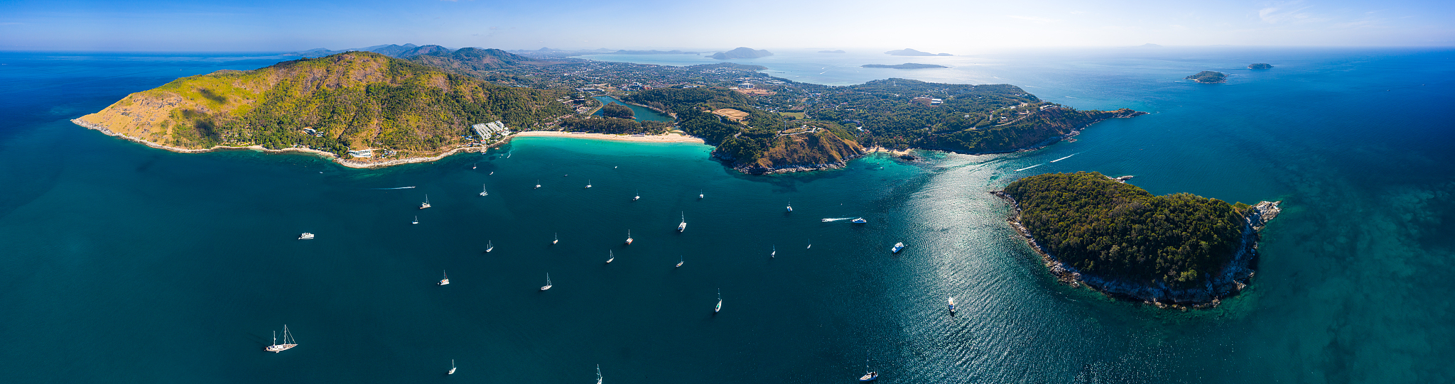 aerial panorama of phuket island. nai harn beach, ya nui beach a