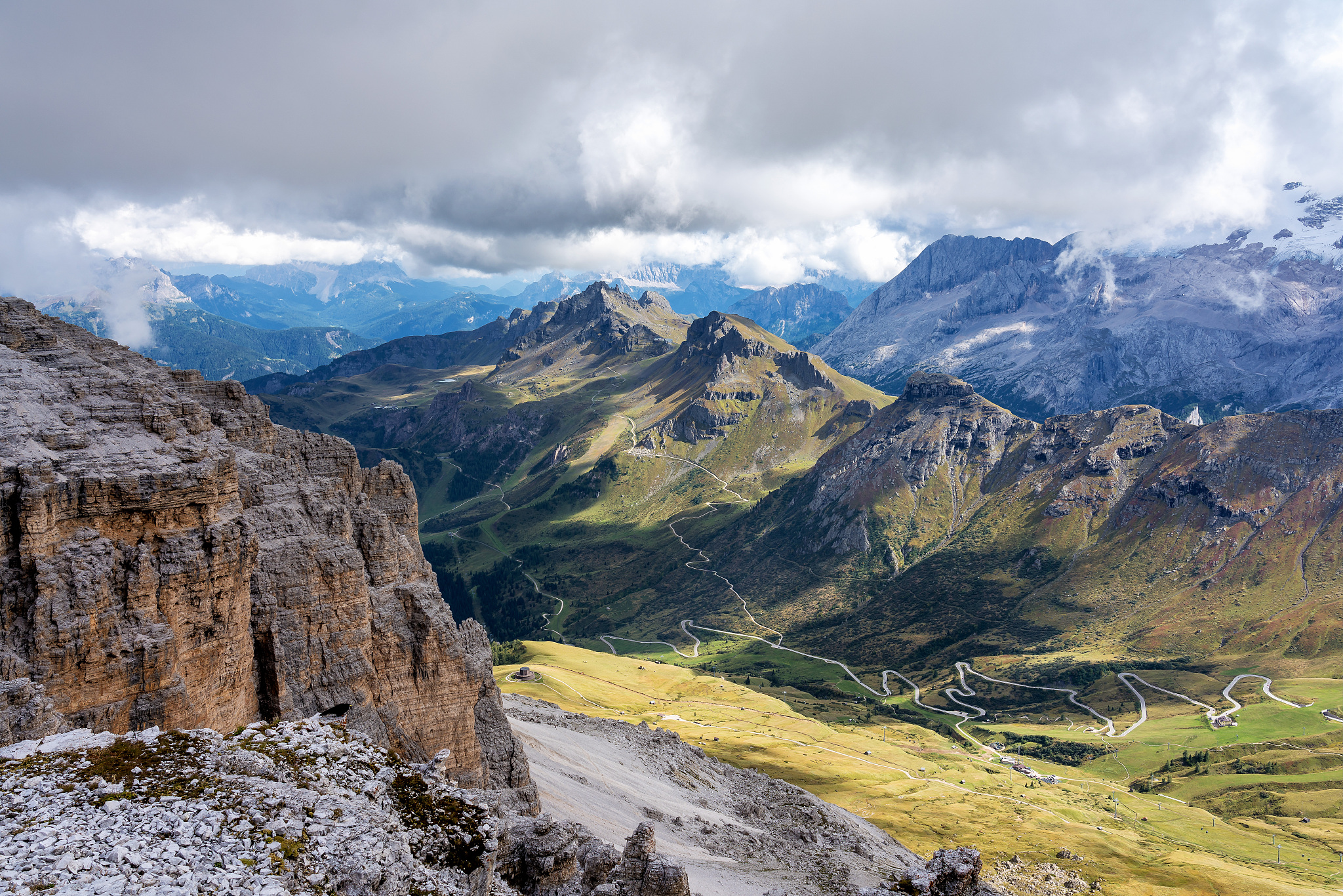 the sass pordoi is a relief of the dolomites, in the sella group