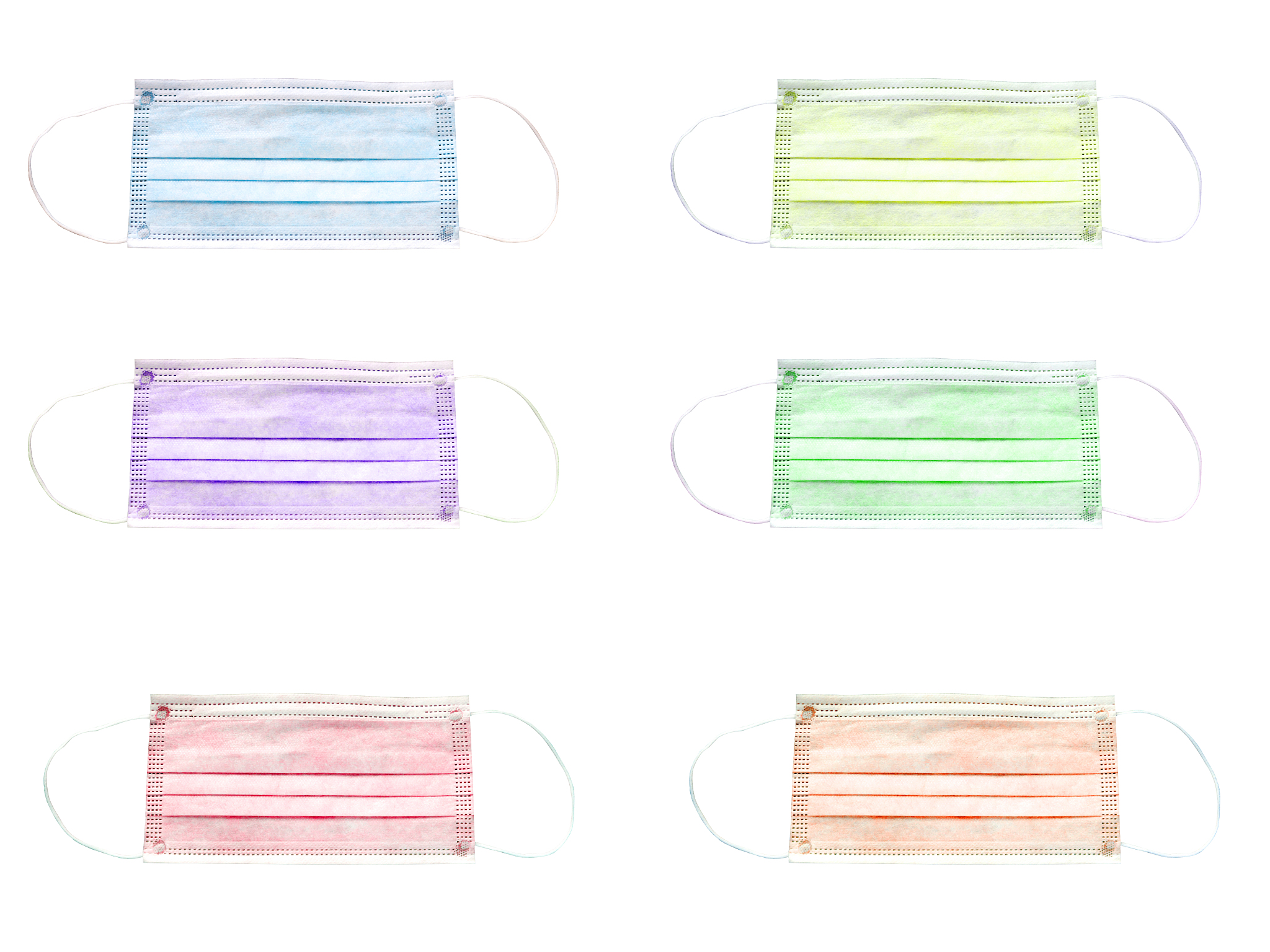 set of colorful disposable medical mask for covid-19 prevention.