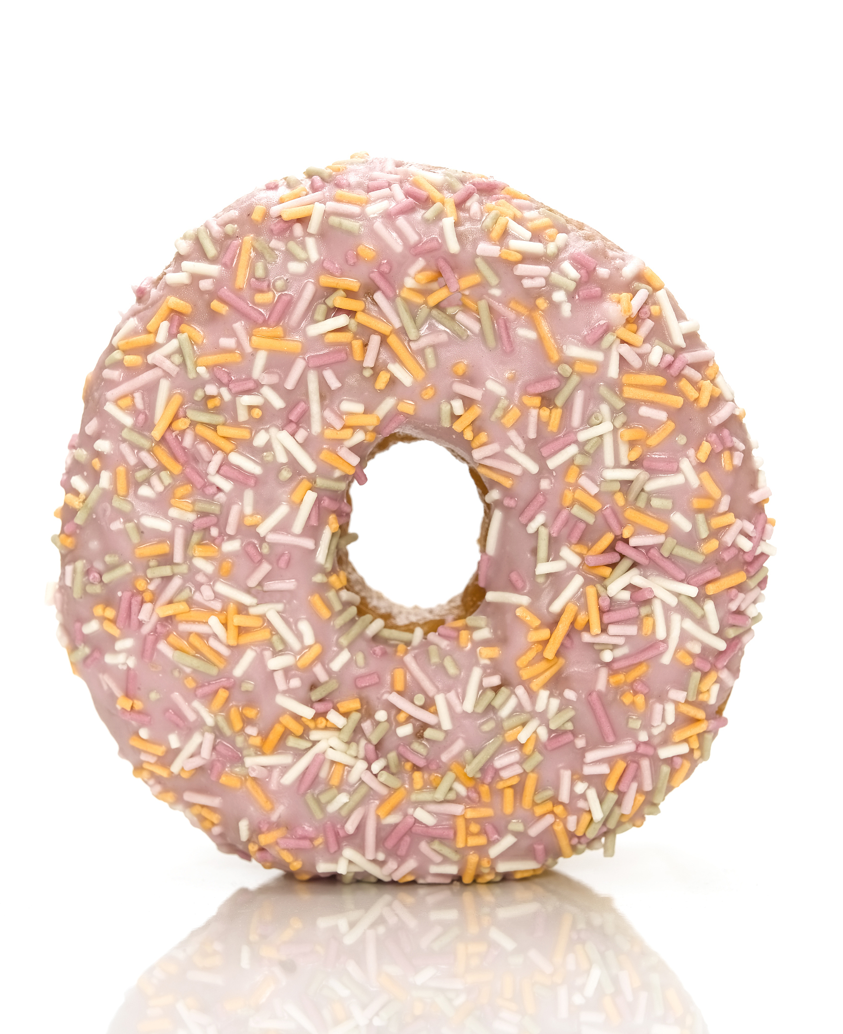 round doughnut with pink icing