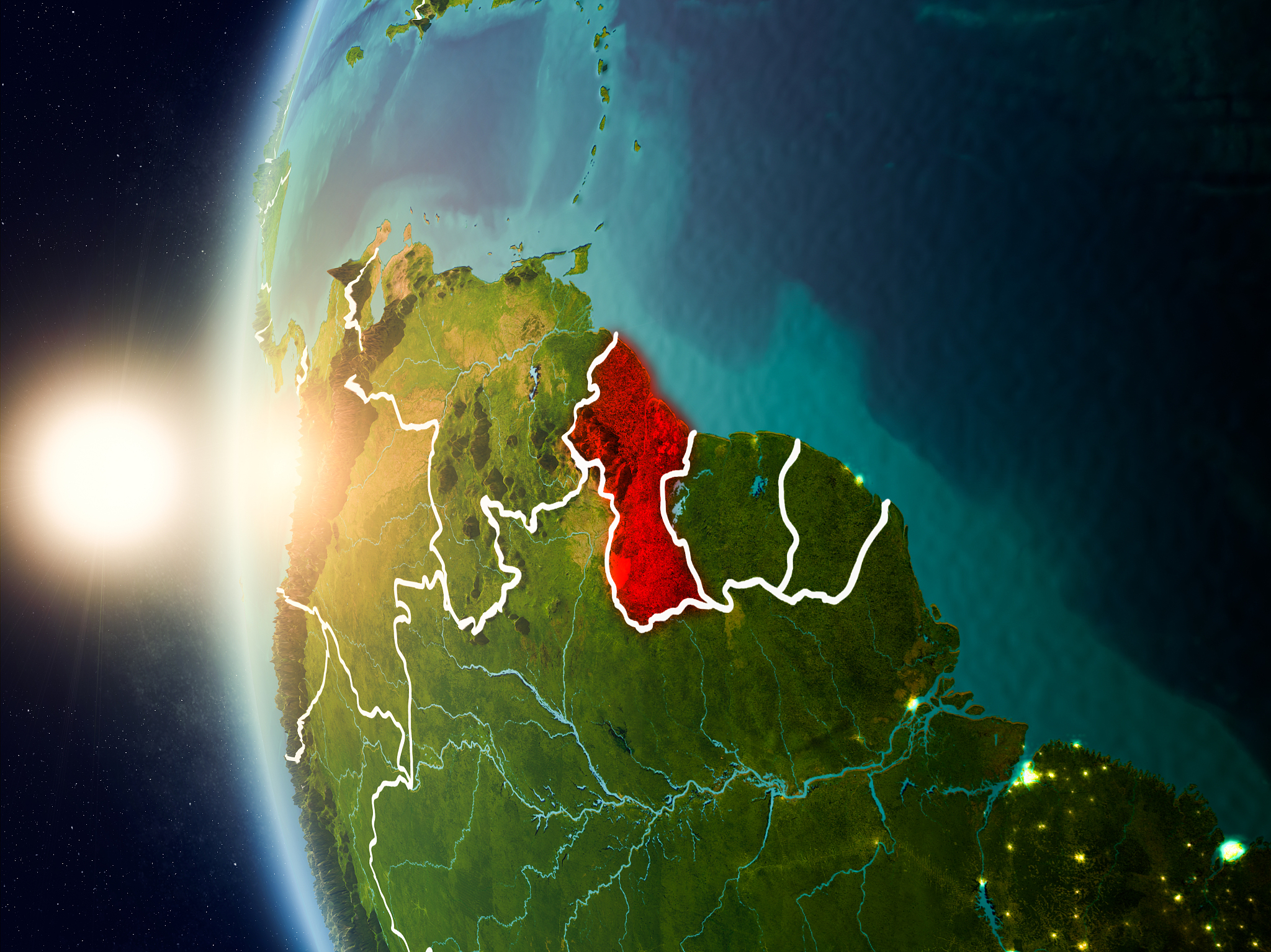 sunset above guyana from space