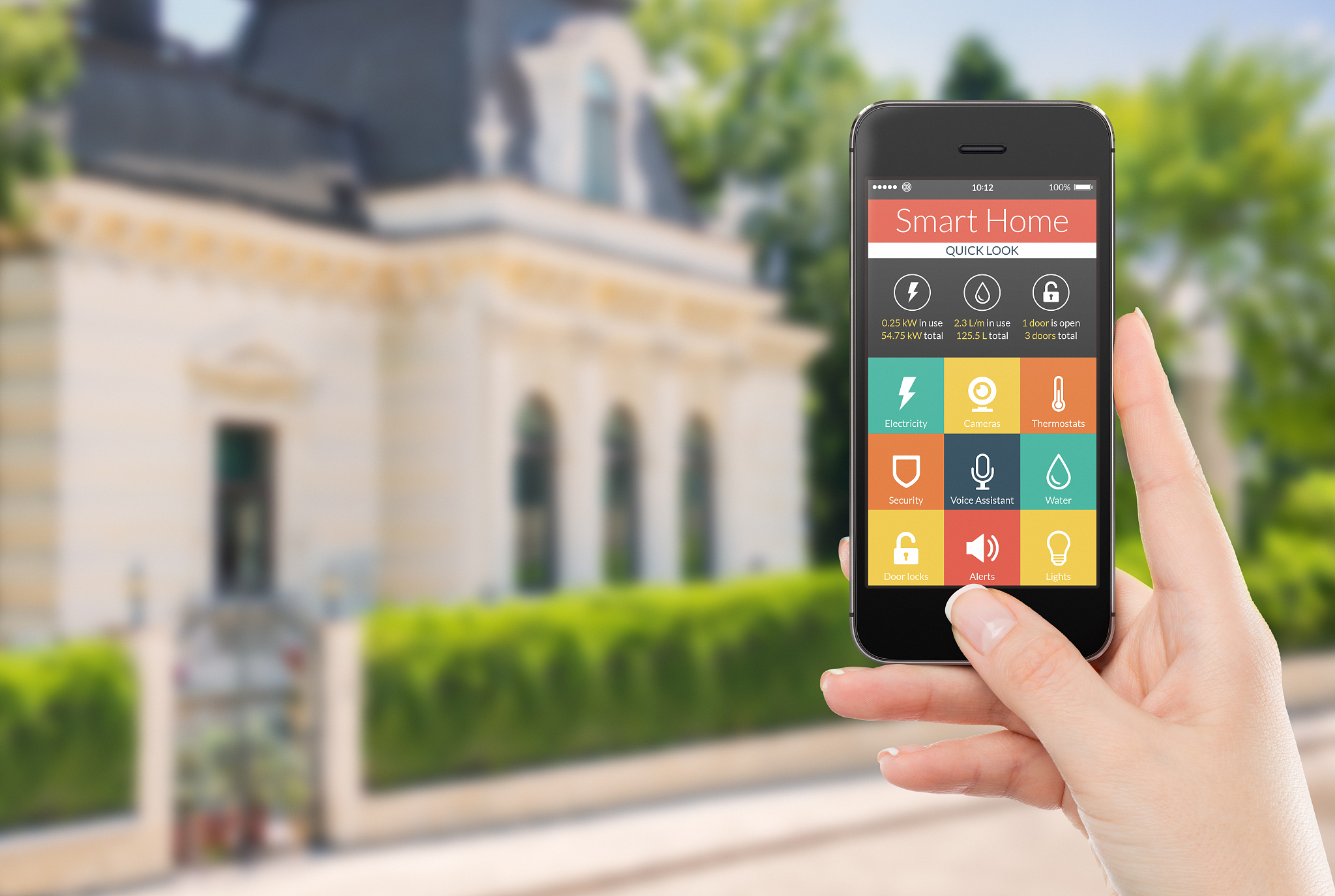 directly front view of a smartphone with smart home application