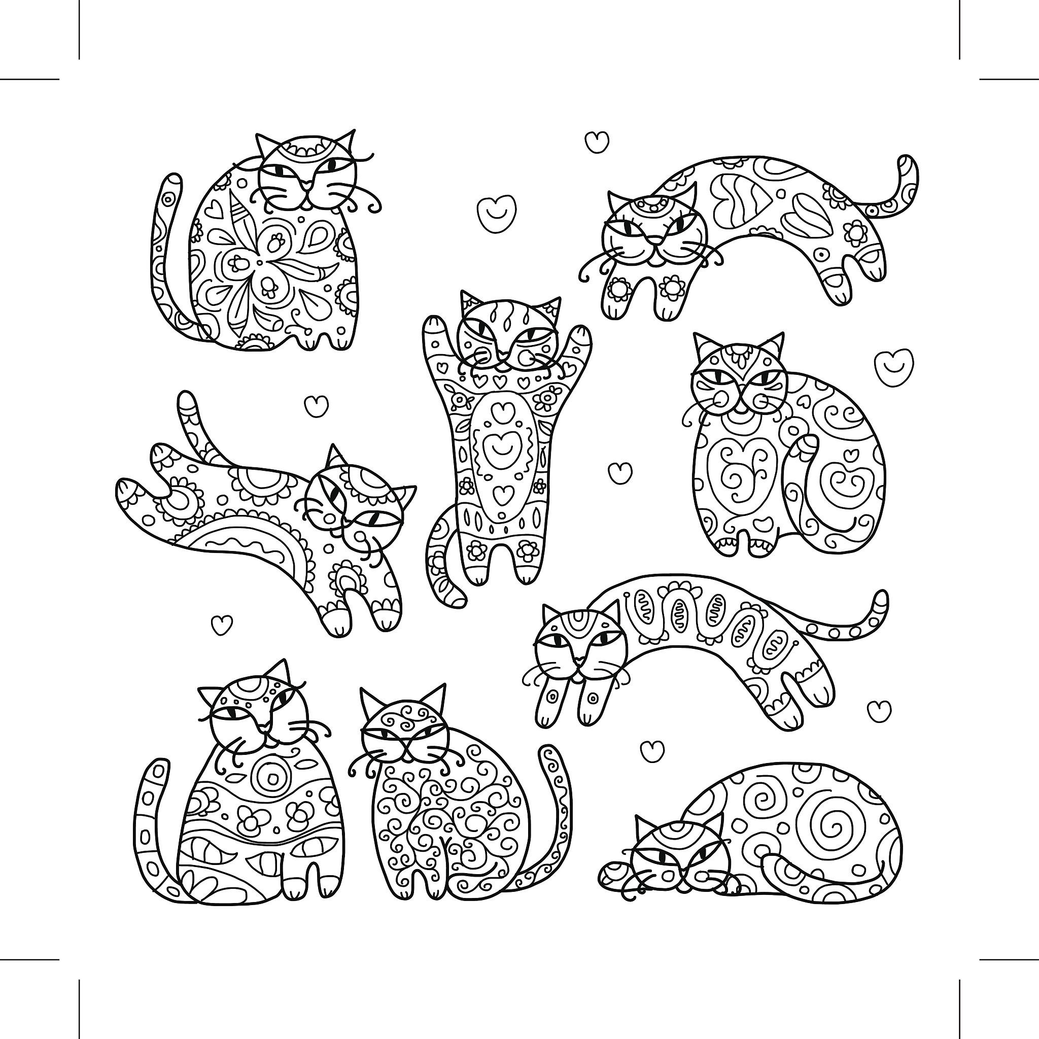 art cats with floral ornament for your design