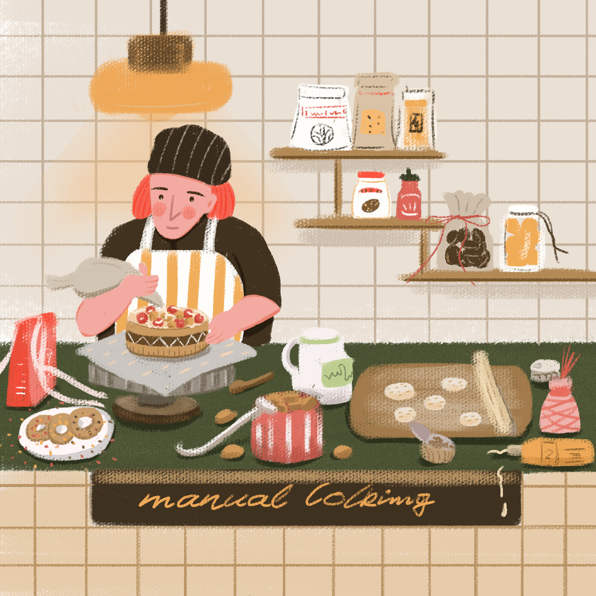 烘焙厨娘插画：橘色调打造温暖甜美氛围