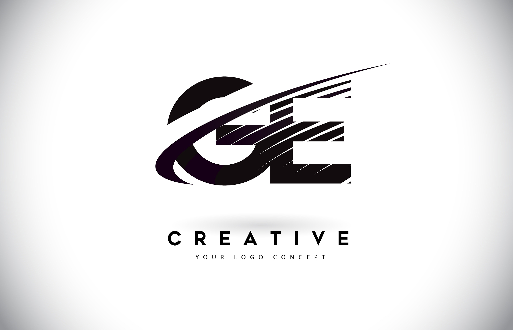 ge g e letter logo design with swoosh and black