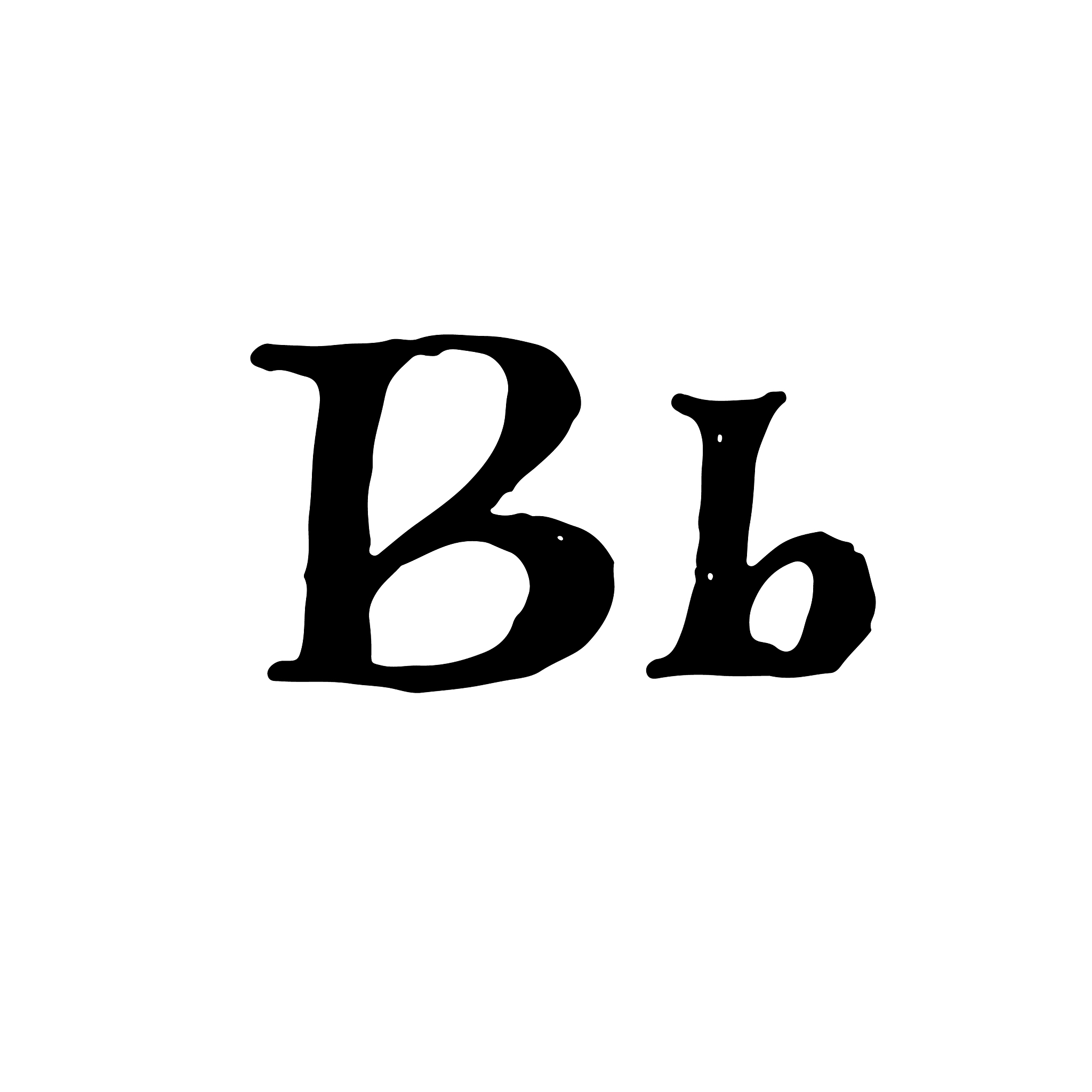 letter b handwritten by dry brush rough strokes