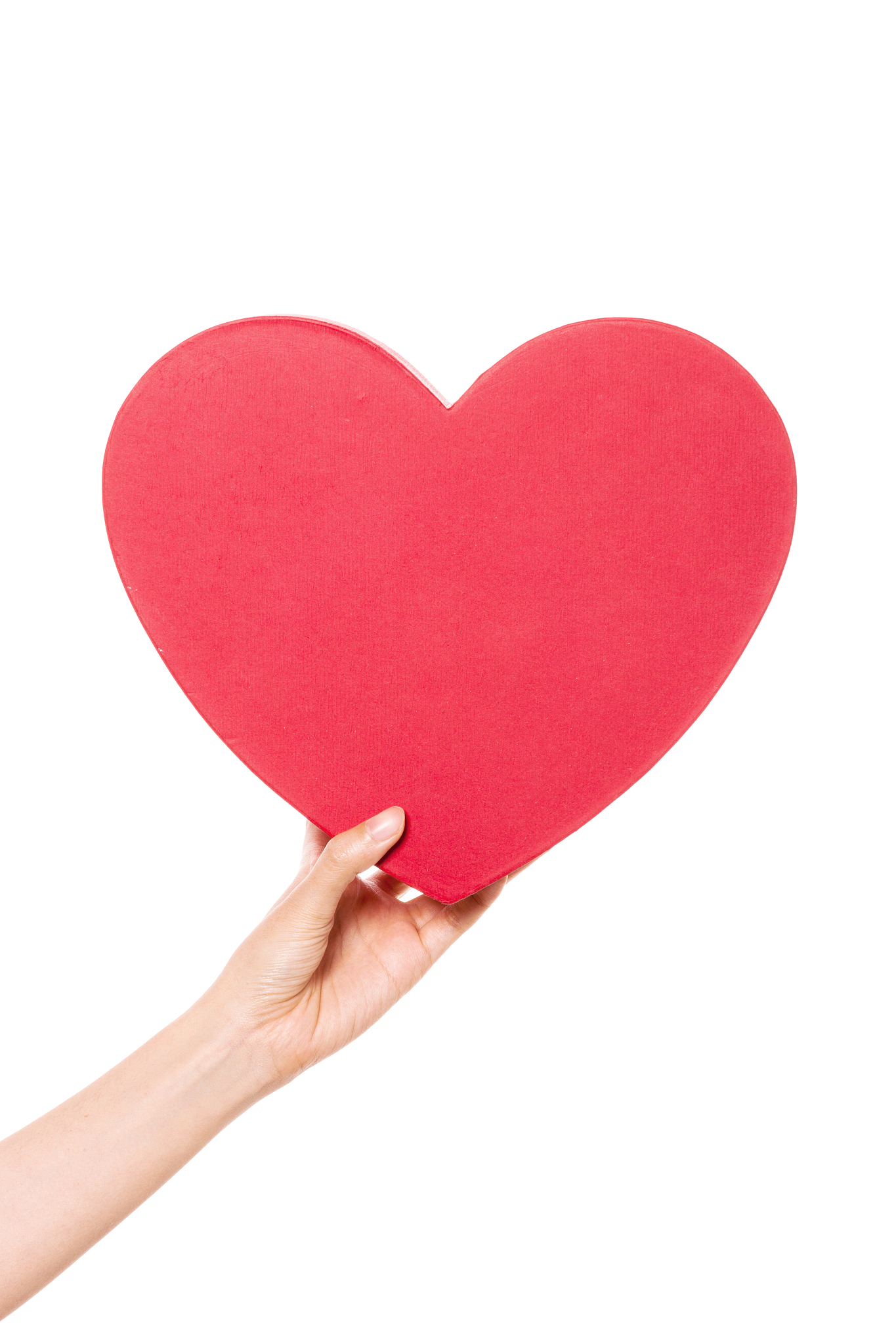 woman hand hold a heart box and showing isolated on white.