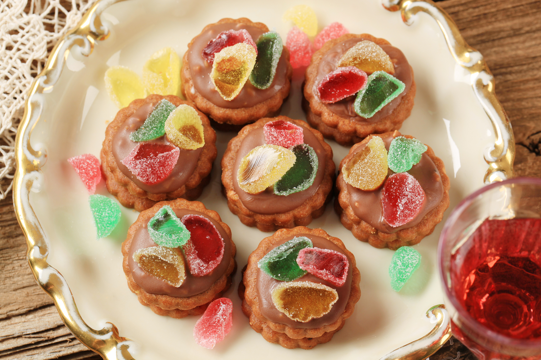 chocolate cookies topped with candy