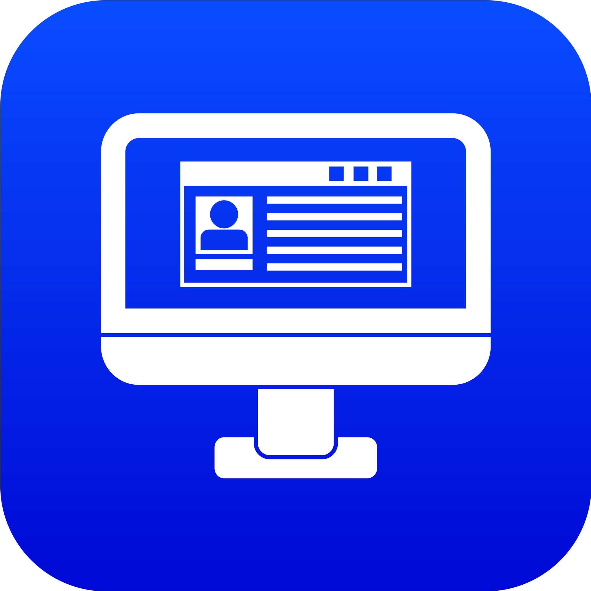 profile information on monitor icon digital blue