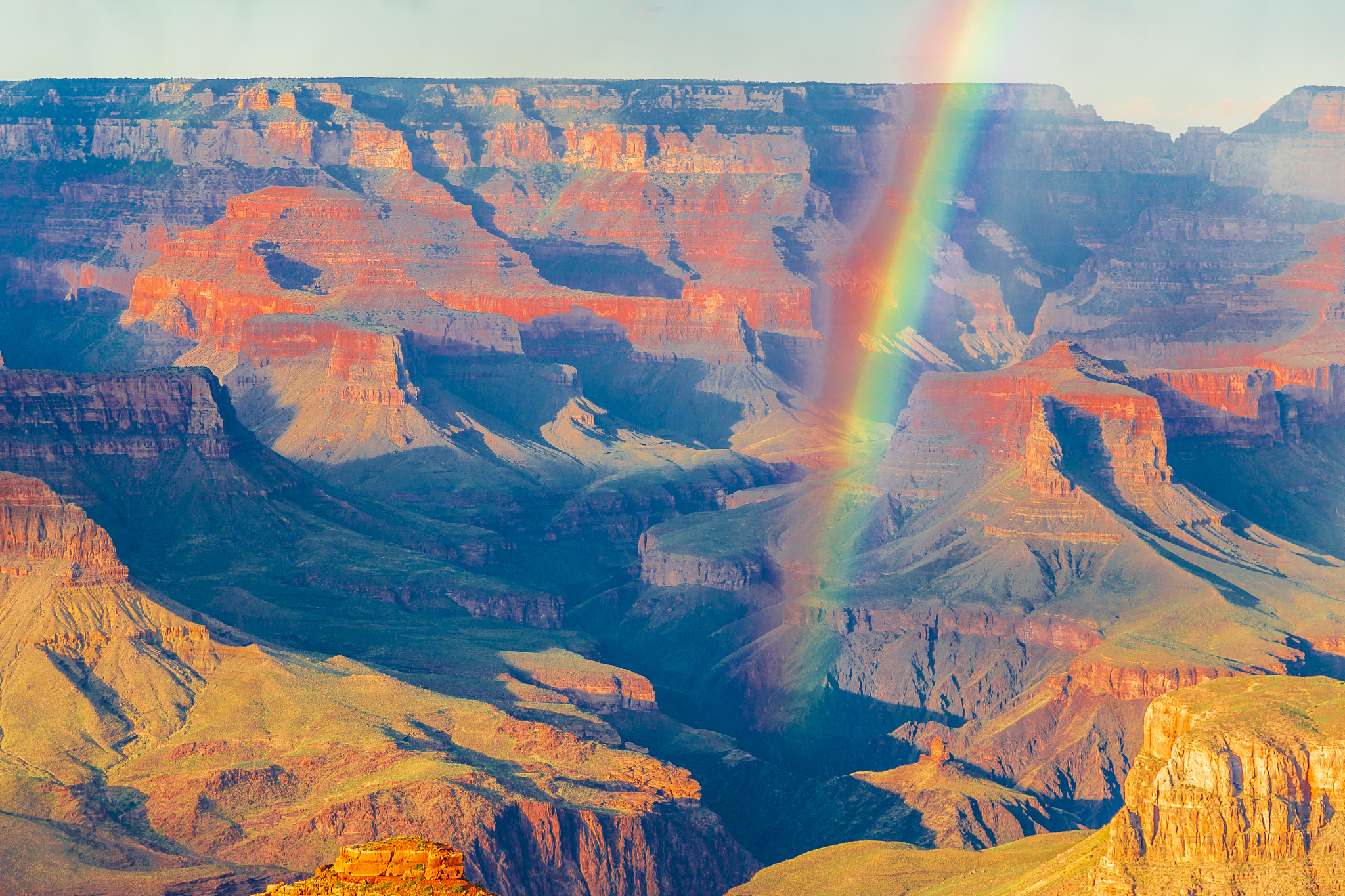 panoramic image of the colorful sunset on the grand canyon in gr