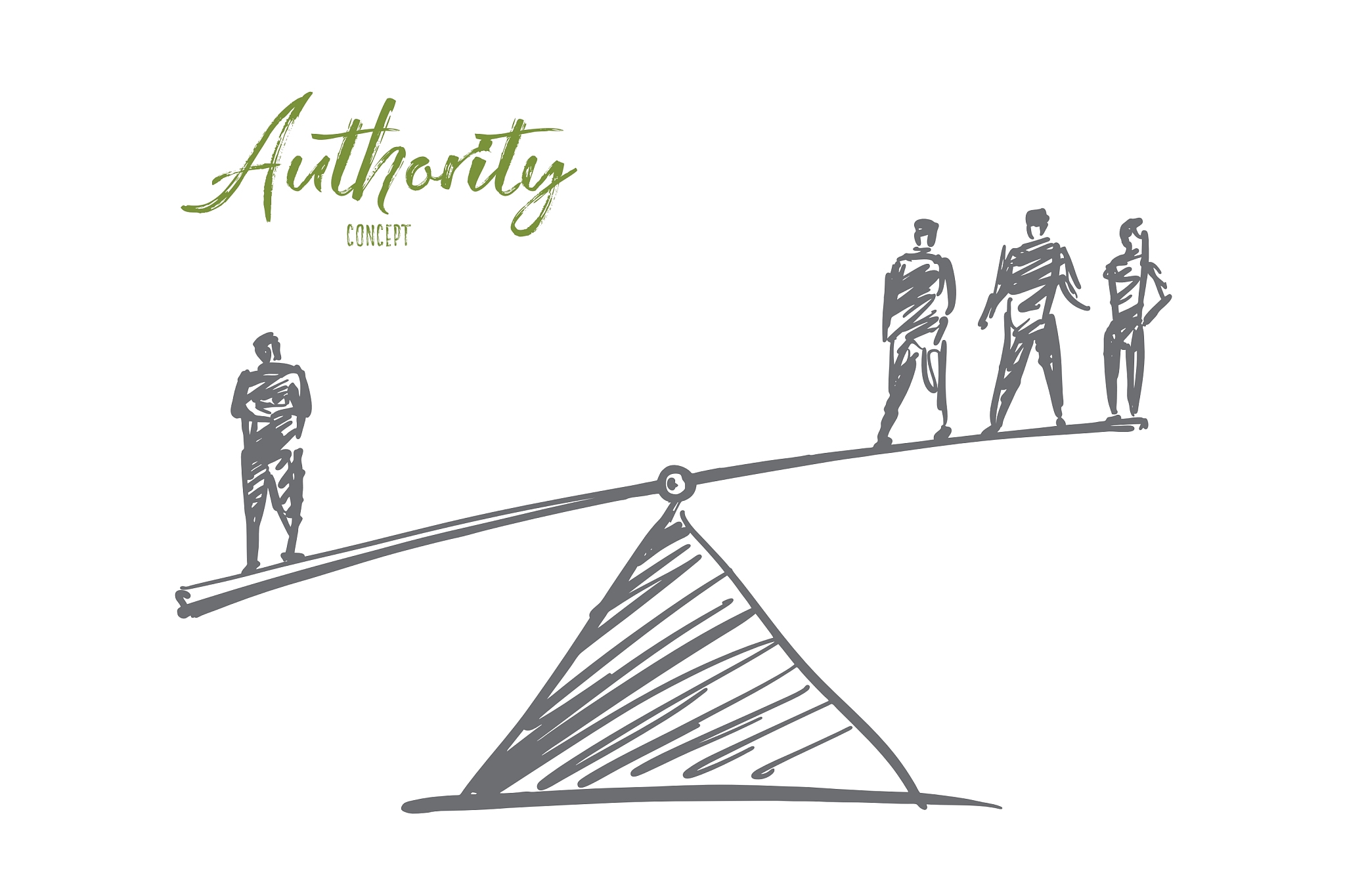hand drawn man outweighting three men on scales