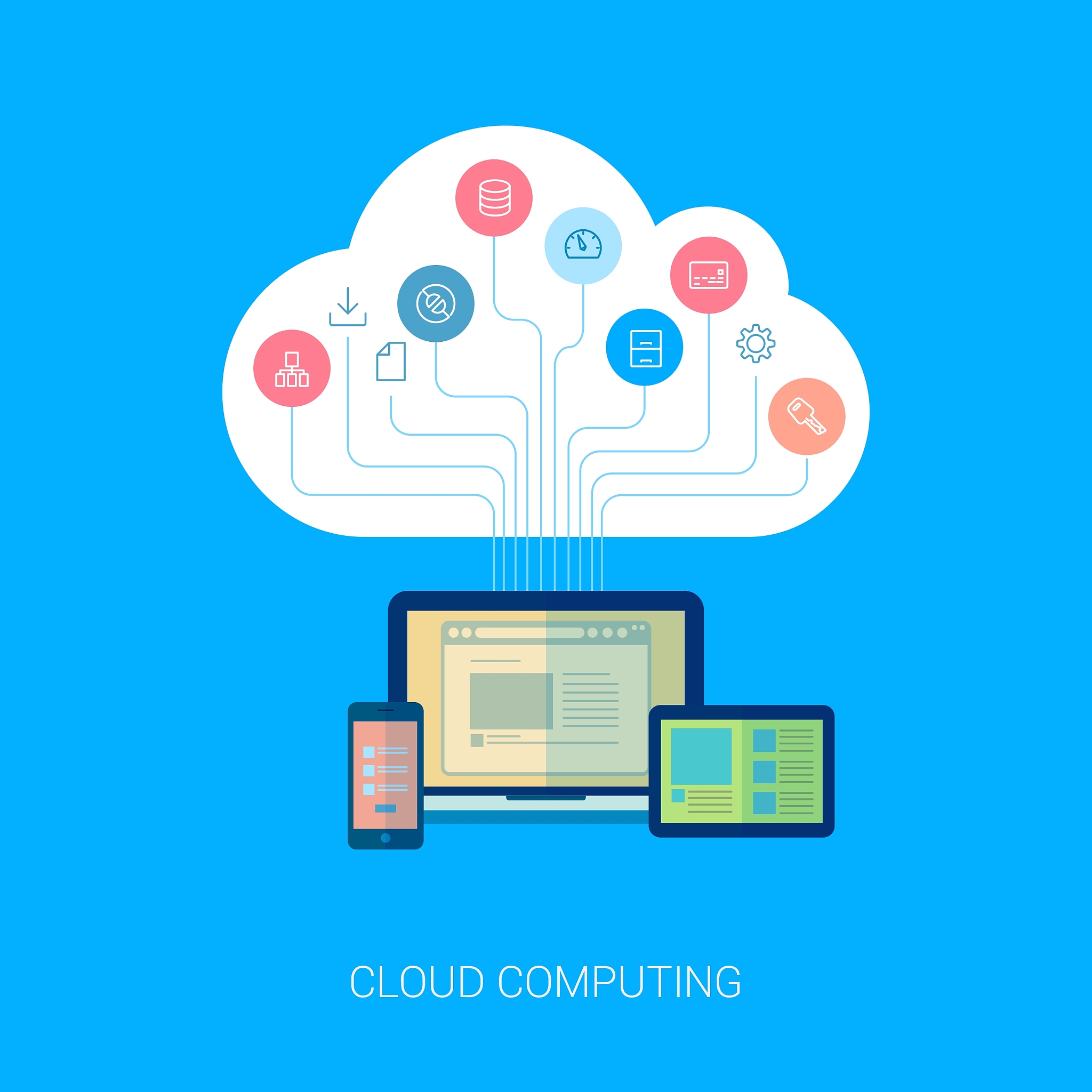 saas cloud network and device analytics flat icon