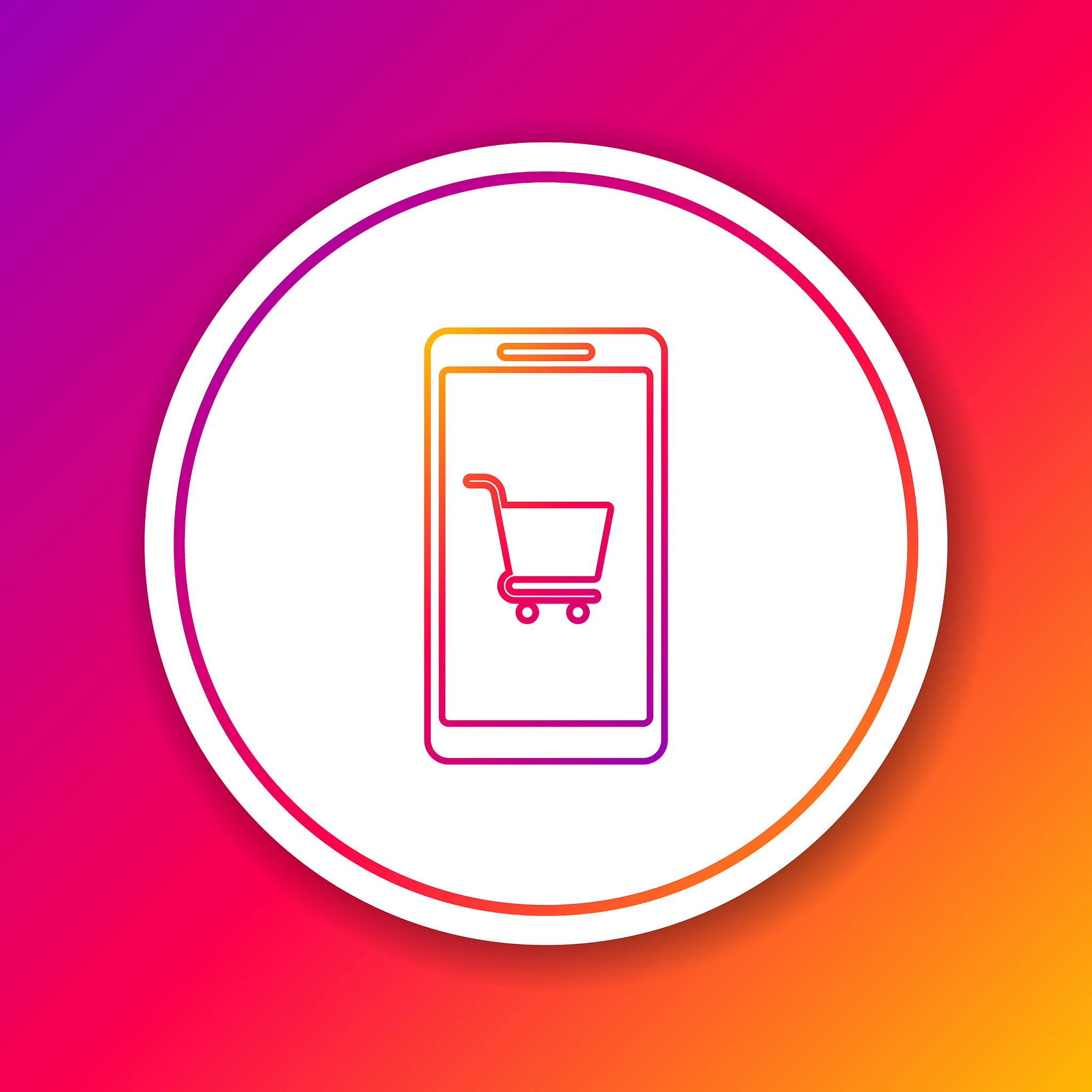 color mobile phone and shopping cart line icon