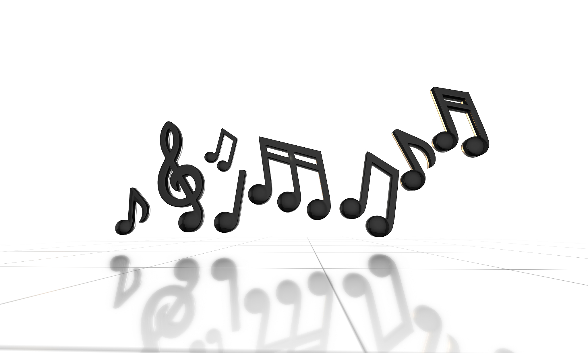 black music notes white background- 3d
