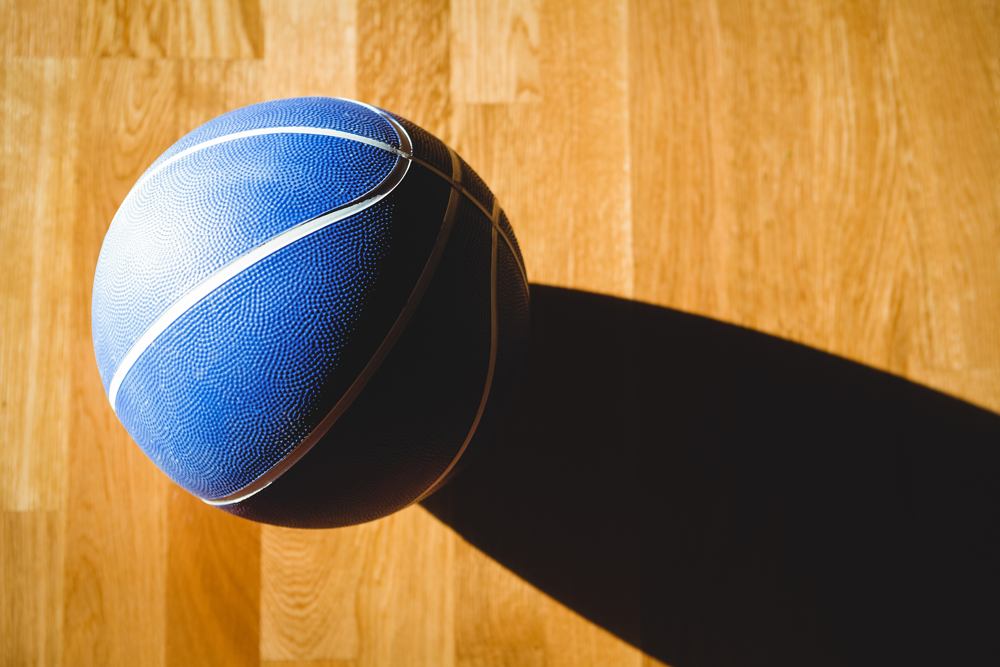 overhead view of blue basketball