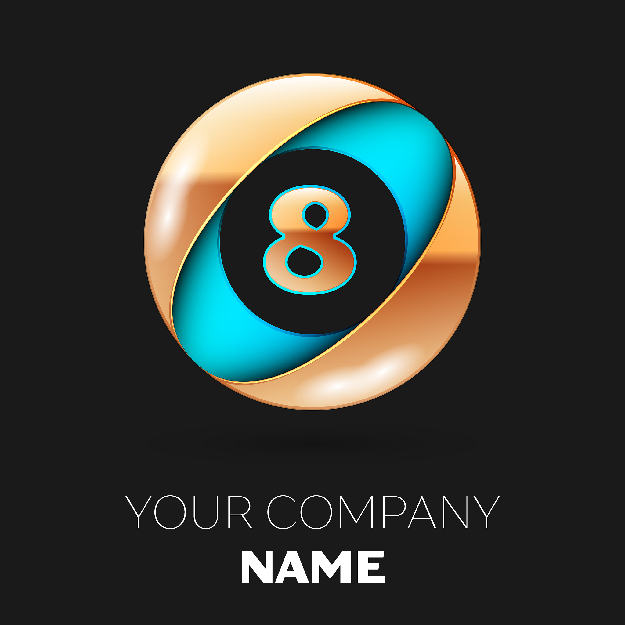 golden number eight logo in blue-golden circle