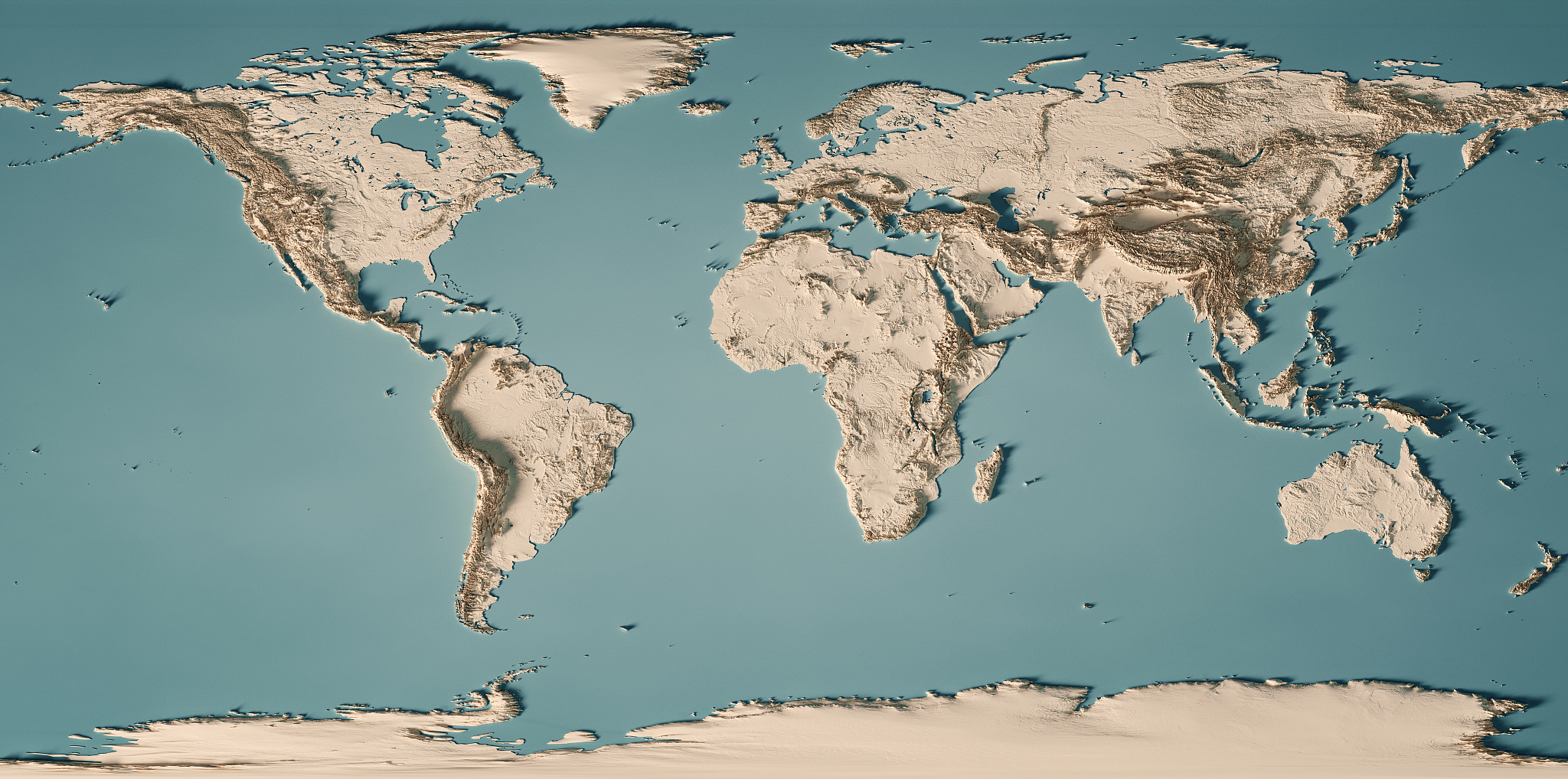 world map 3d render topographic map neutral