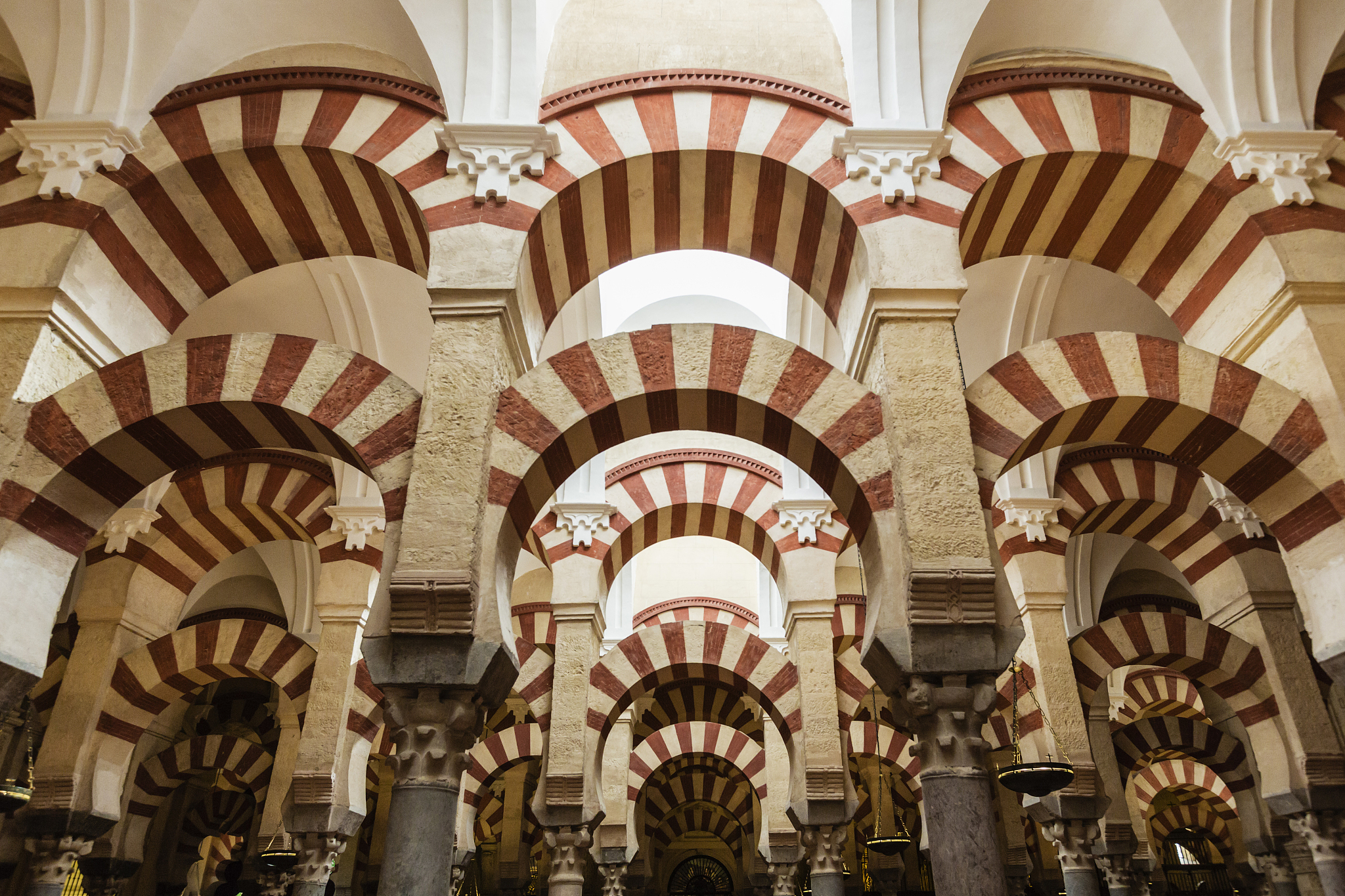 low angle view of ornate arches in mosque, cordoba, andalusia, s
