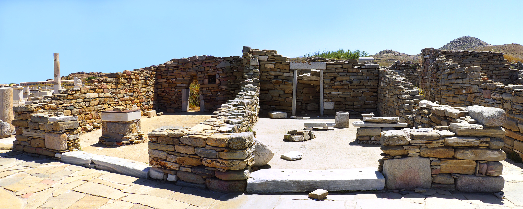 view of ancients houses in the archaeological city of delos isla
