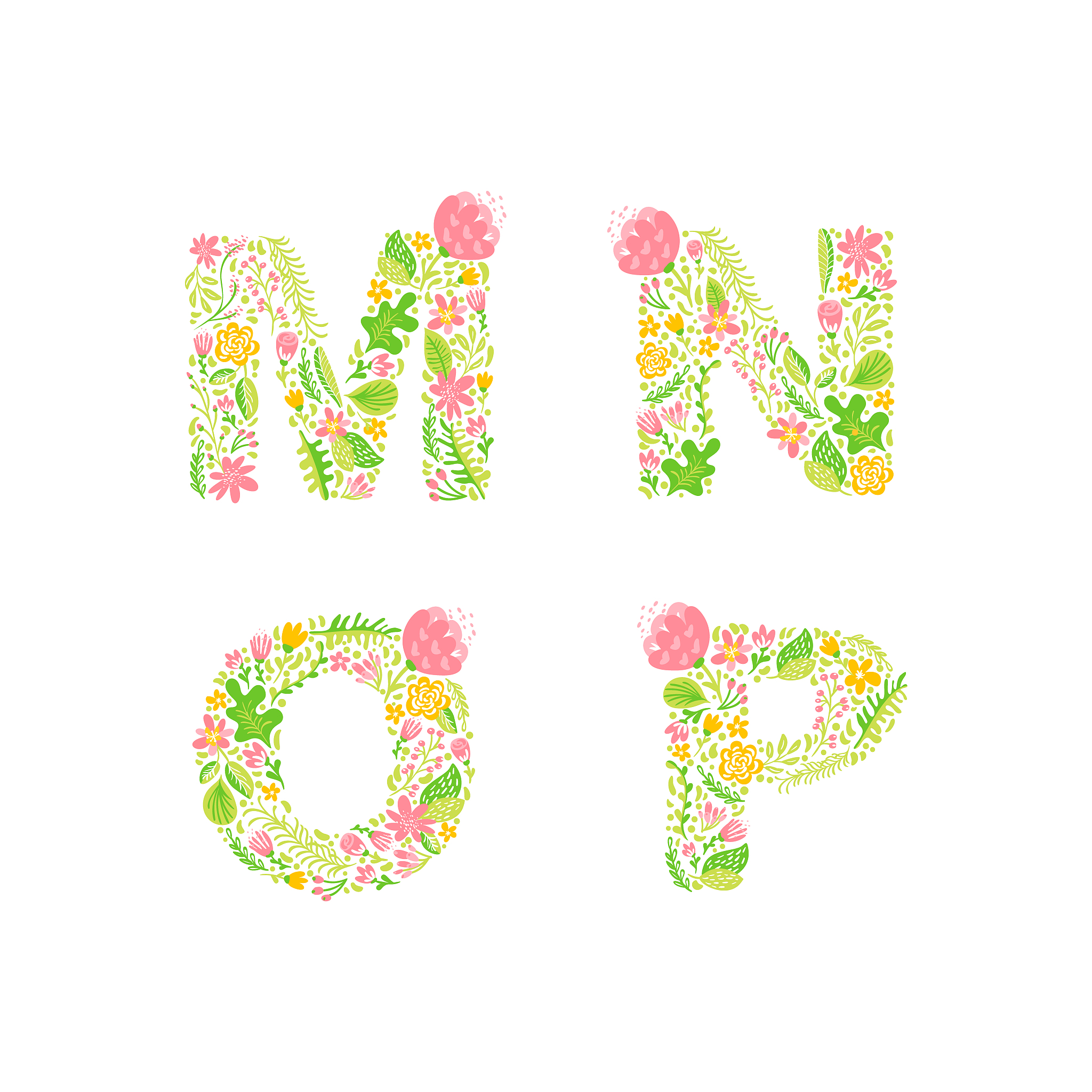 vector hand drawn floral uppercase letter monograms or logo. upp