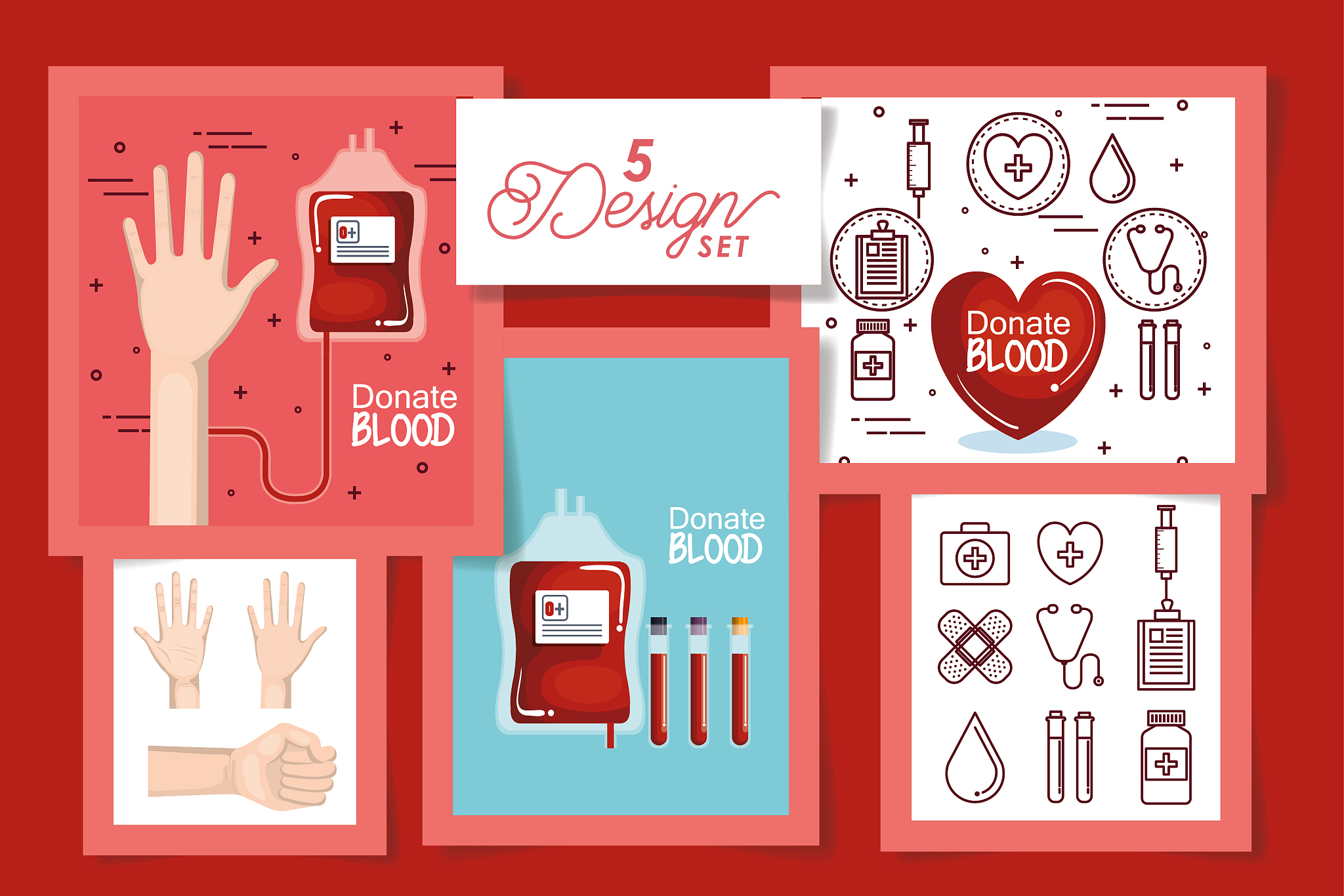 five designs of blood donation icons