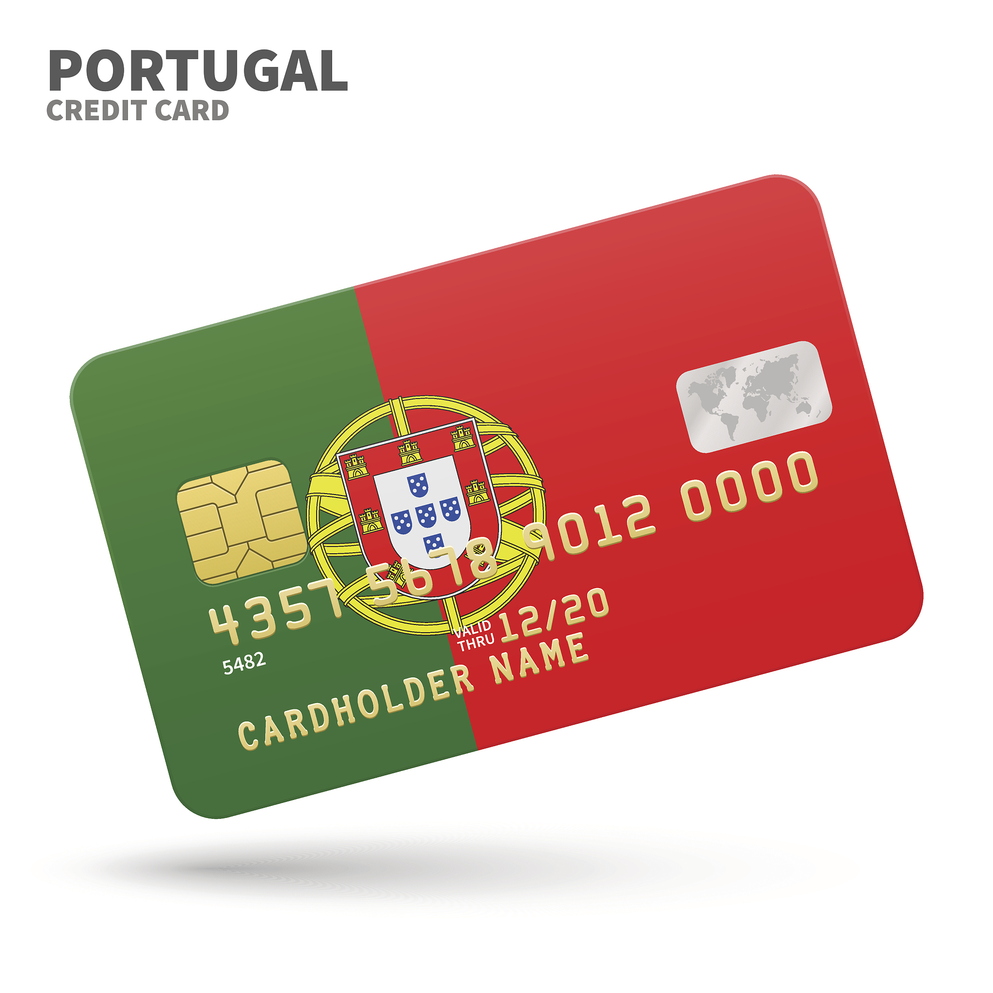 credit card with portugal flag background for bank, presentation