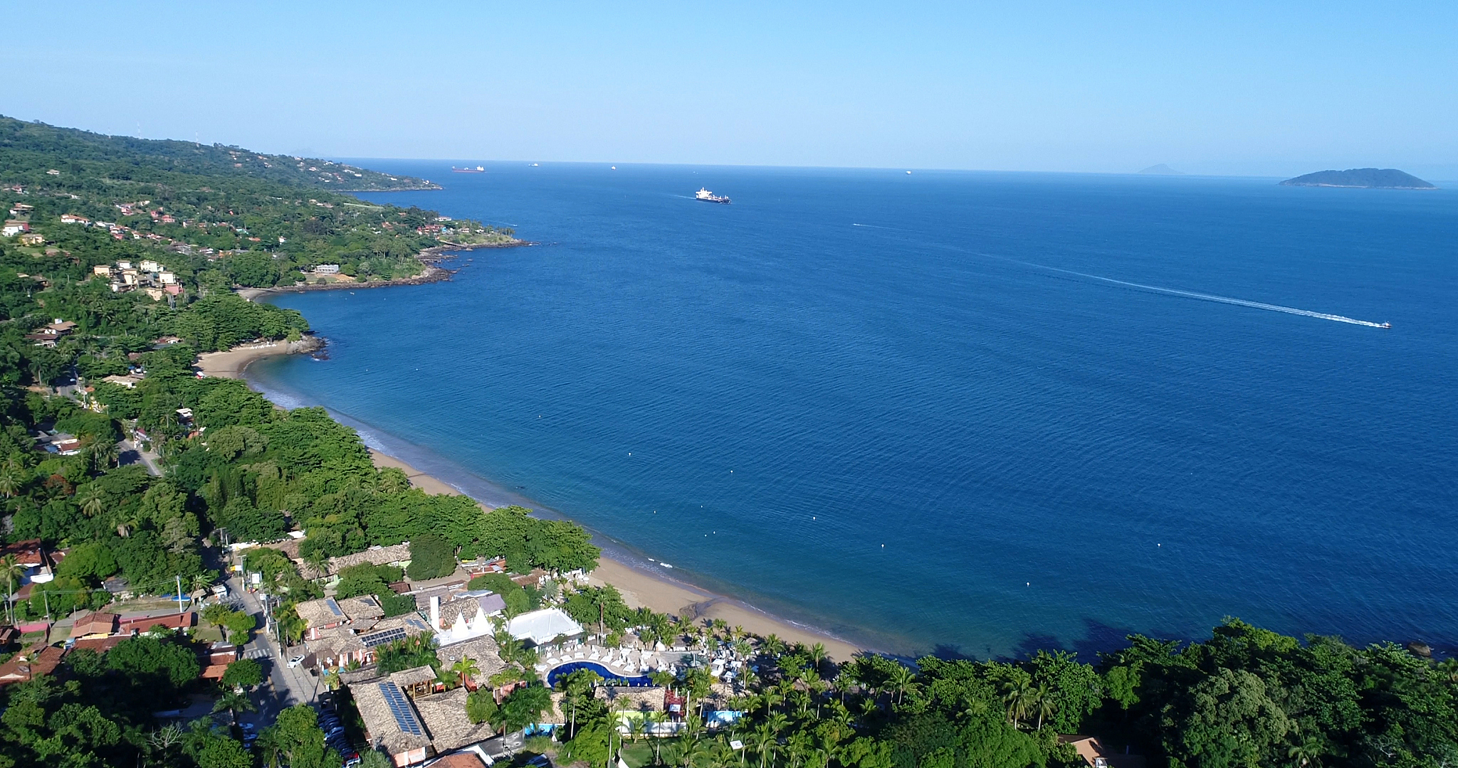 aerial view of cural beach in ilhabela, sao paulo, brazil