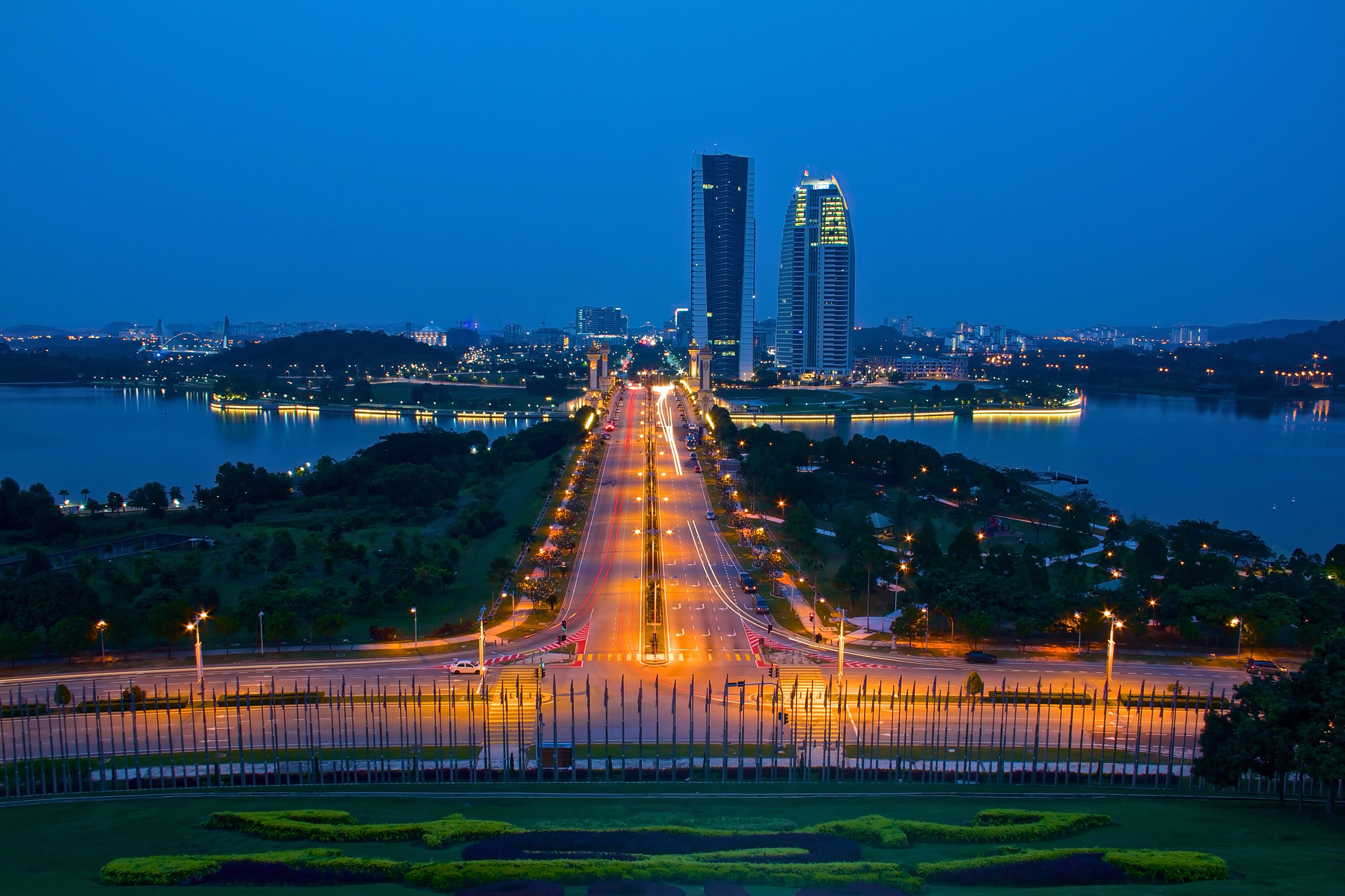 city lit up at night