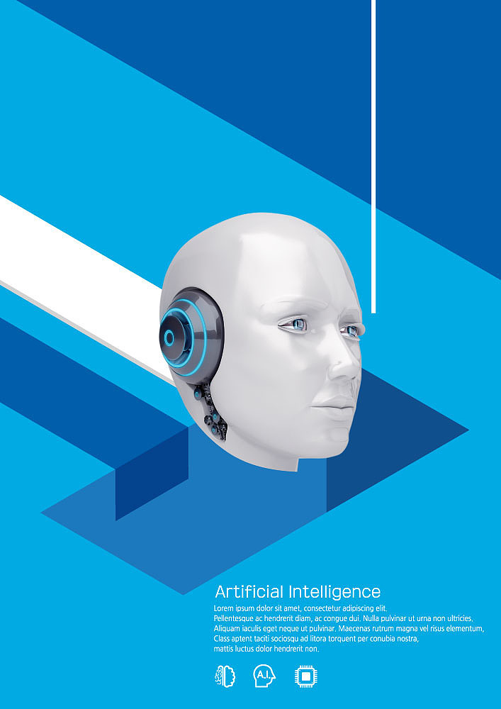 artificial intelligence theme edited image of robot head on grap
