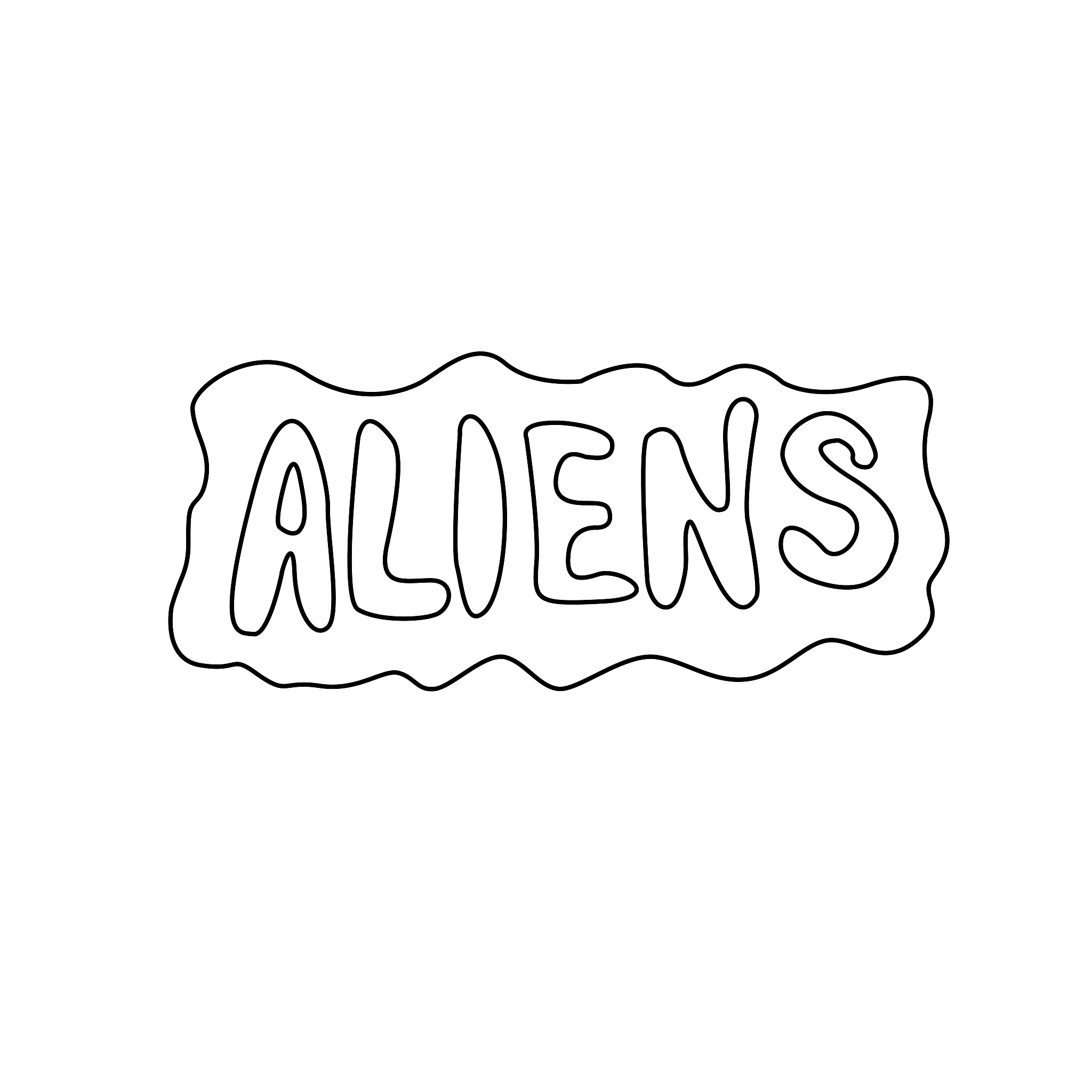 aliens - handwritten calligraphy vector illustration. black lett