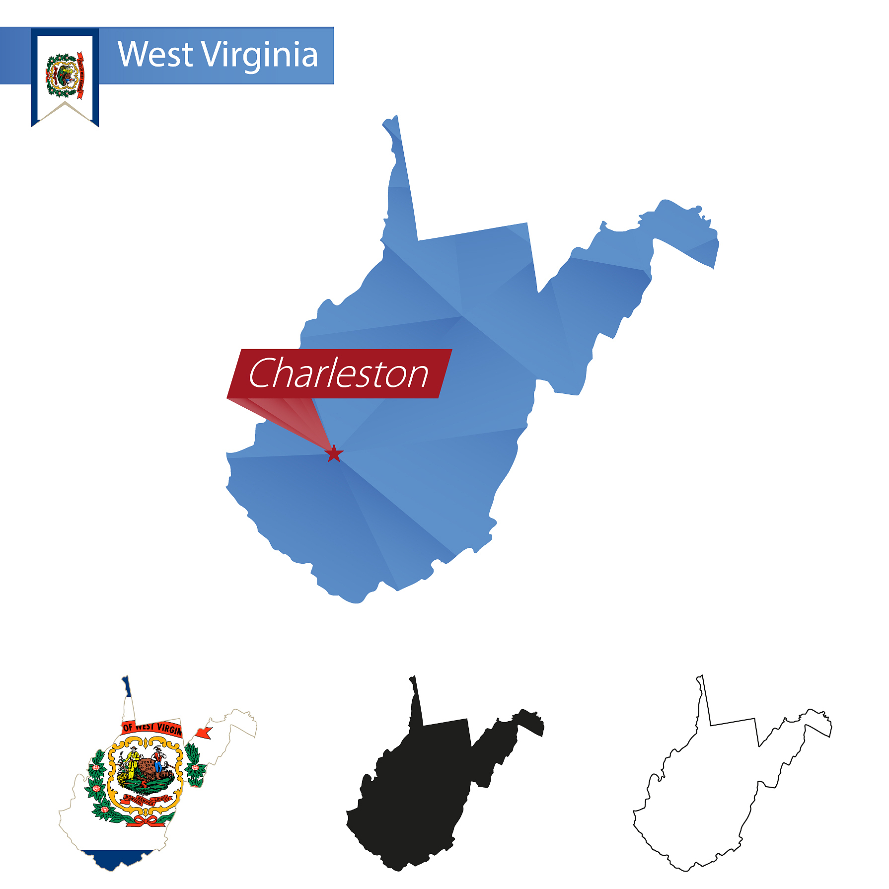 state west virginia blue low poly map with