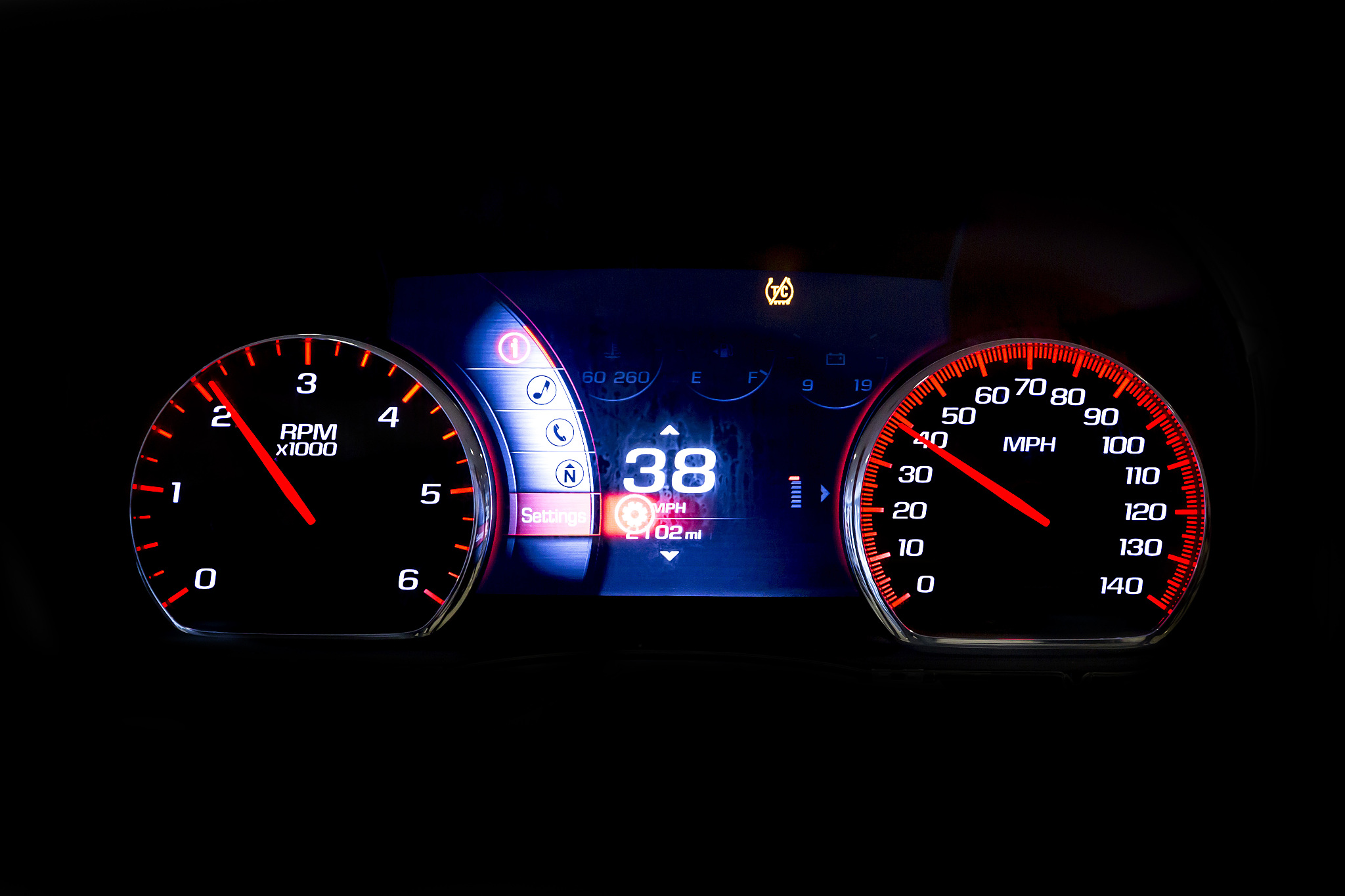 modern light car mileage on black rpm and 38 mph