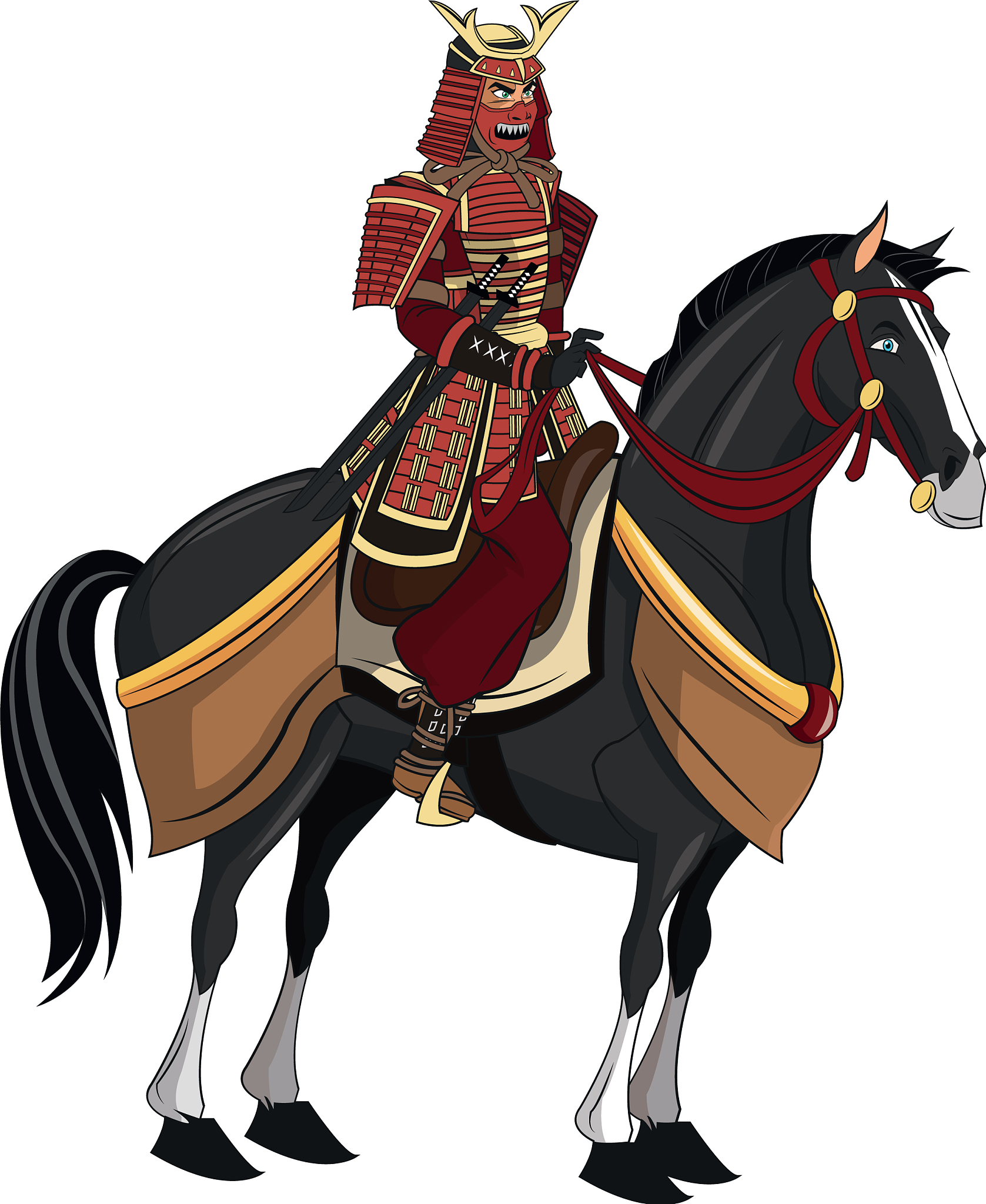 warrior samurai with armor traditional riding